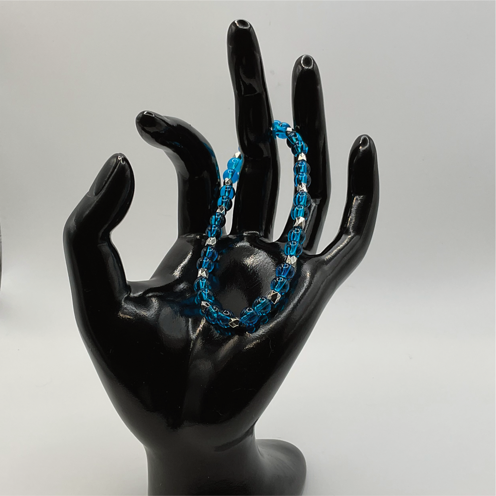 Blue Glass Bracelet with Tiny Silver Spacers