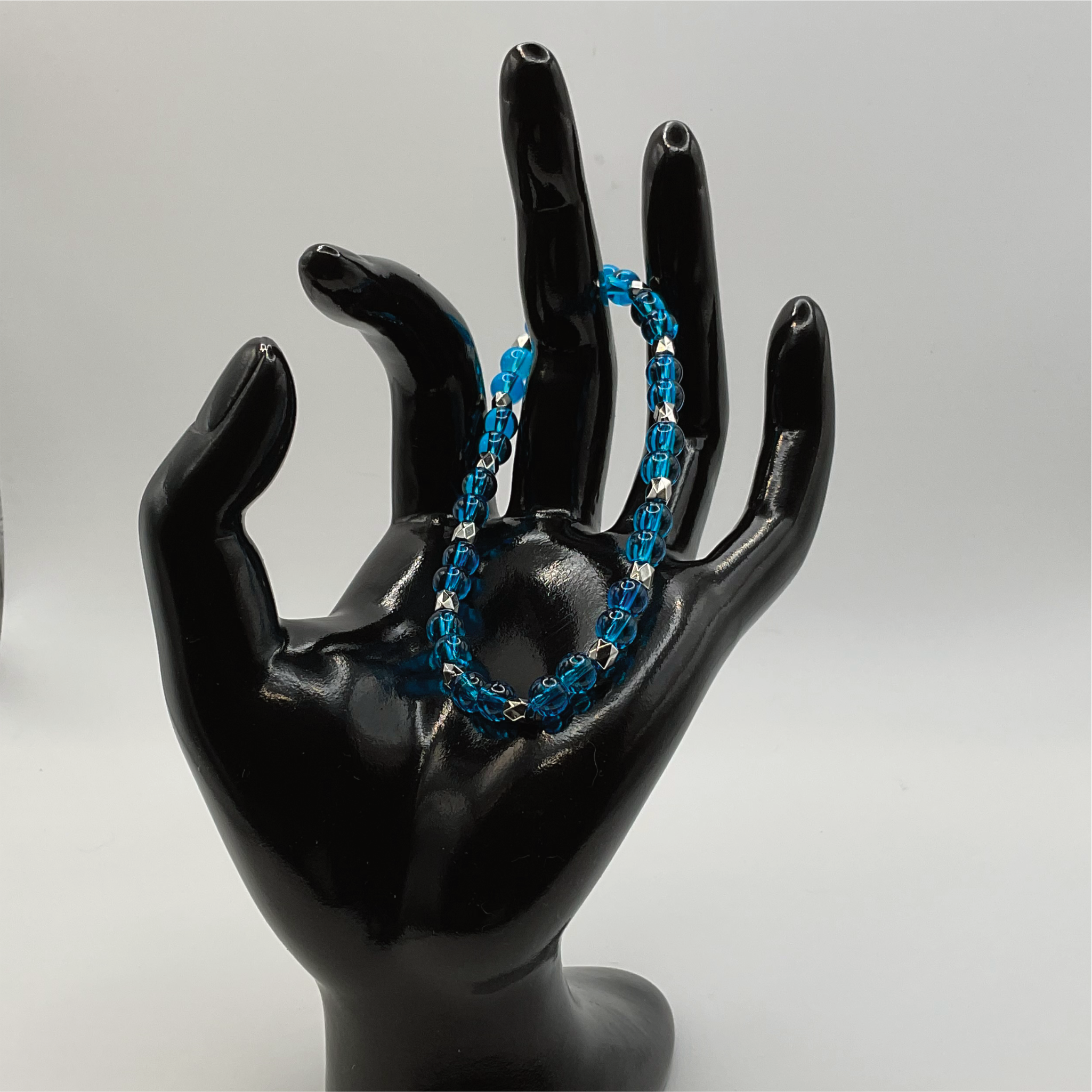 Blue Glass Bracelet with Tiny Silver Spacers