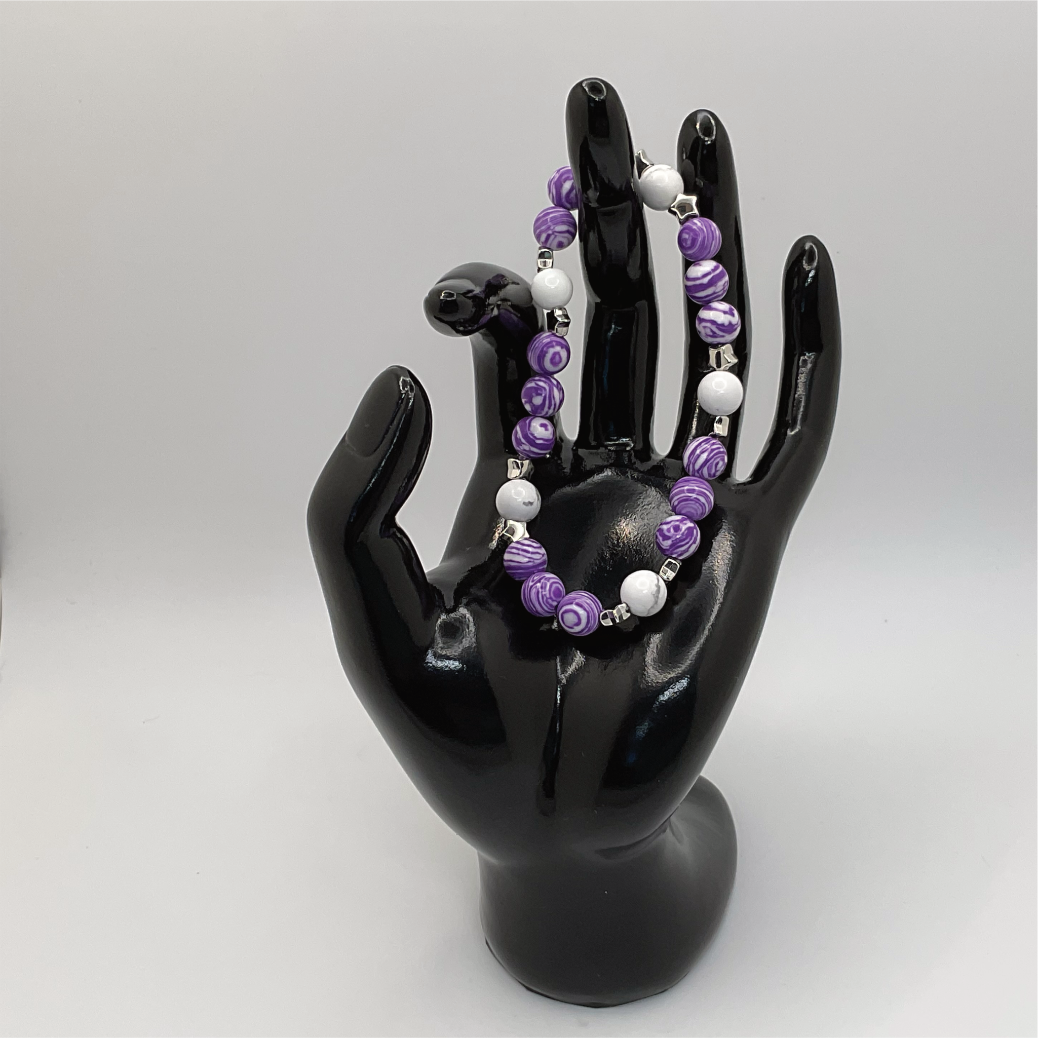 Purple Dragon Vein Milky Quartz Bracelet with Silver Star Spacers