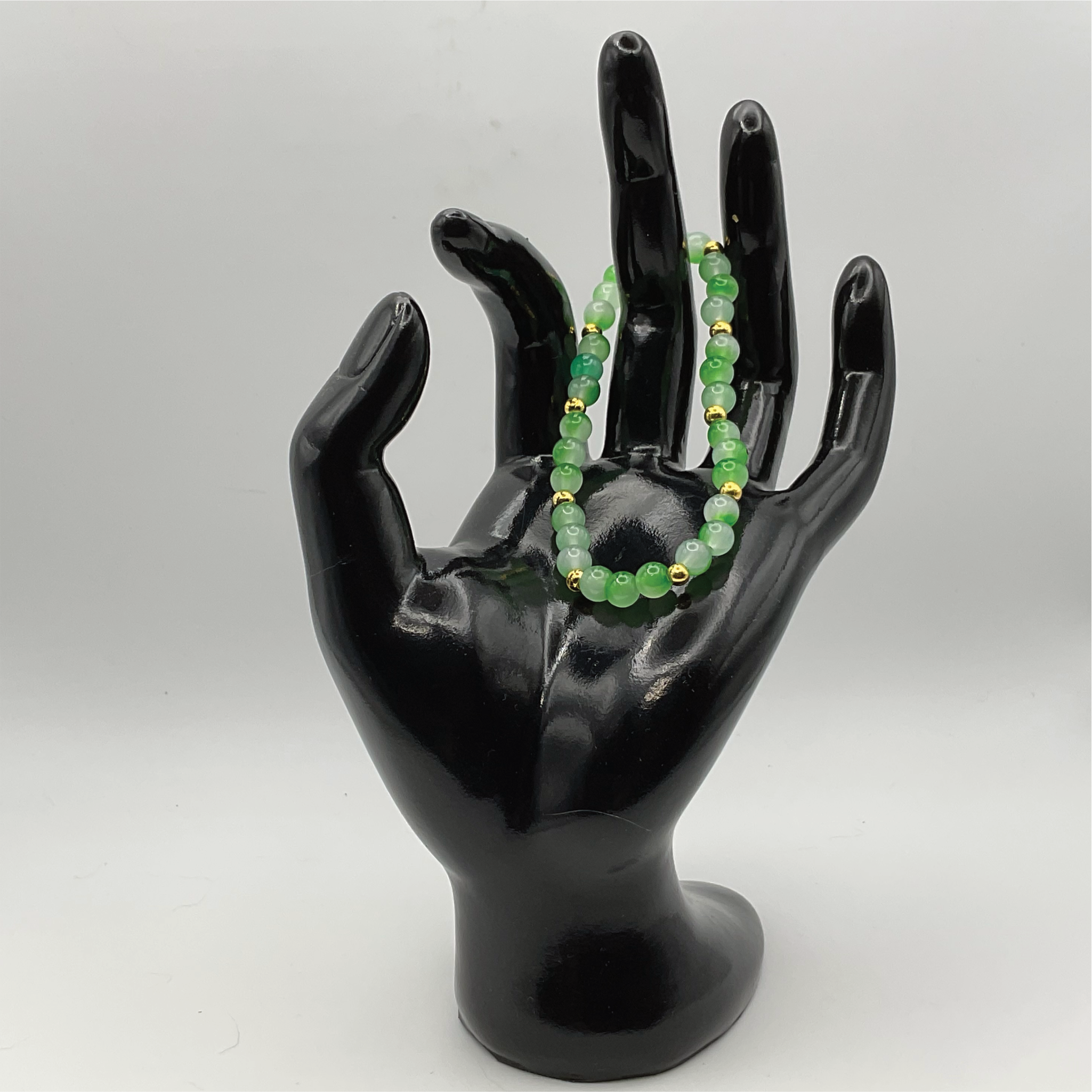 Cloudy Green Glass Bracelet with Gold Spacers