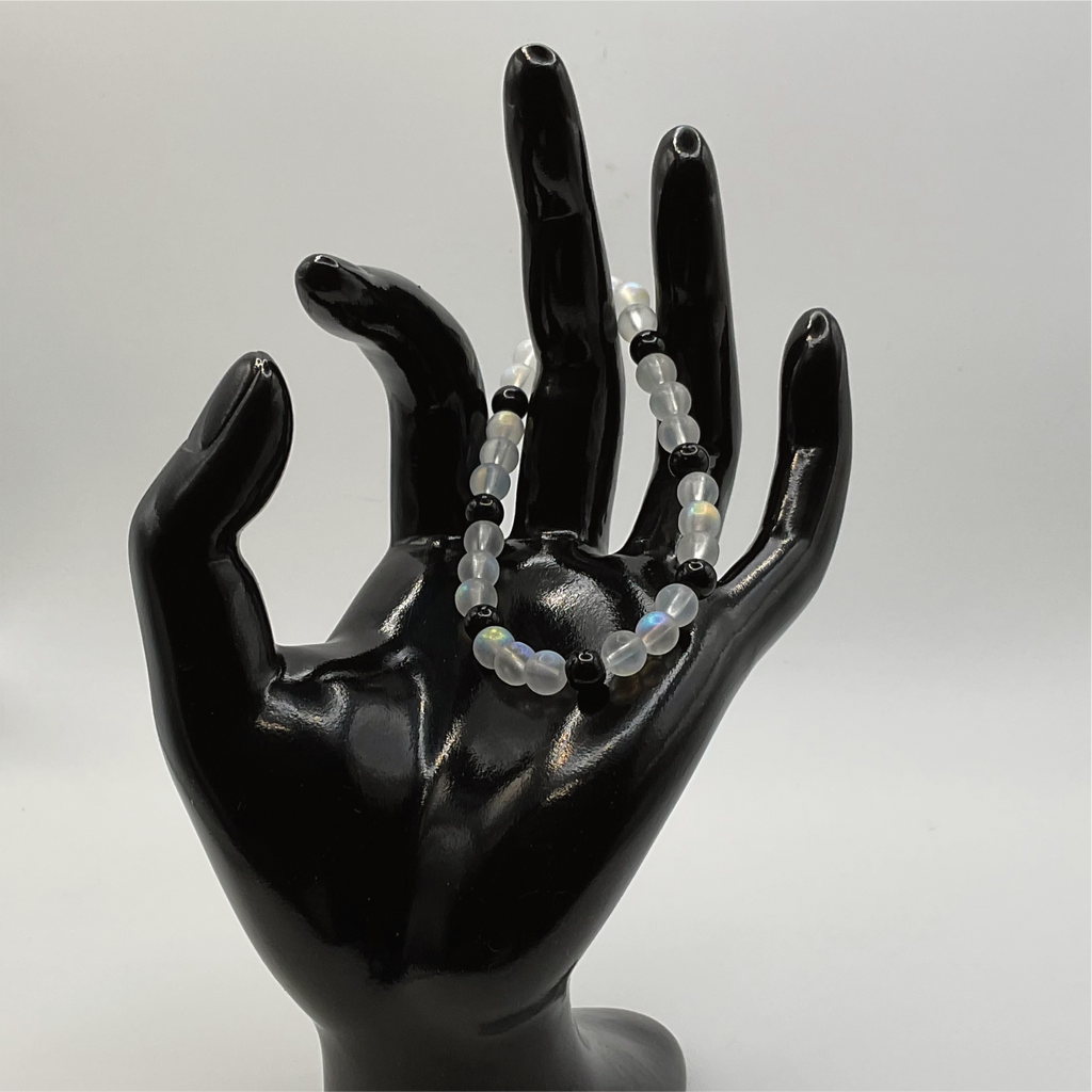 White Iridescent Black Glass Bracelet