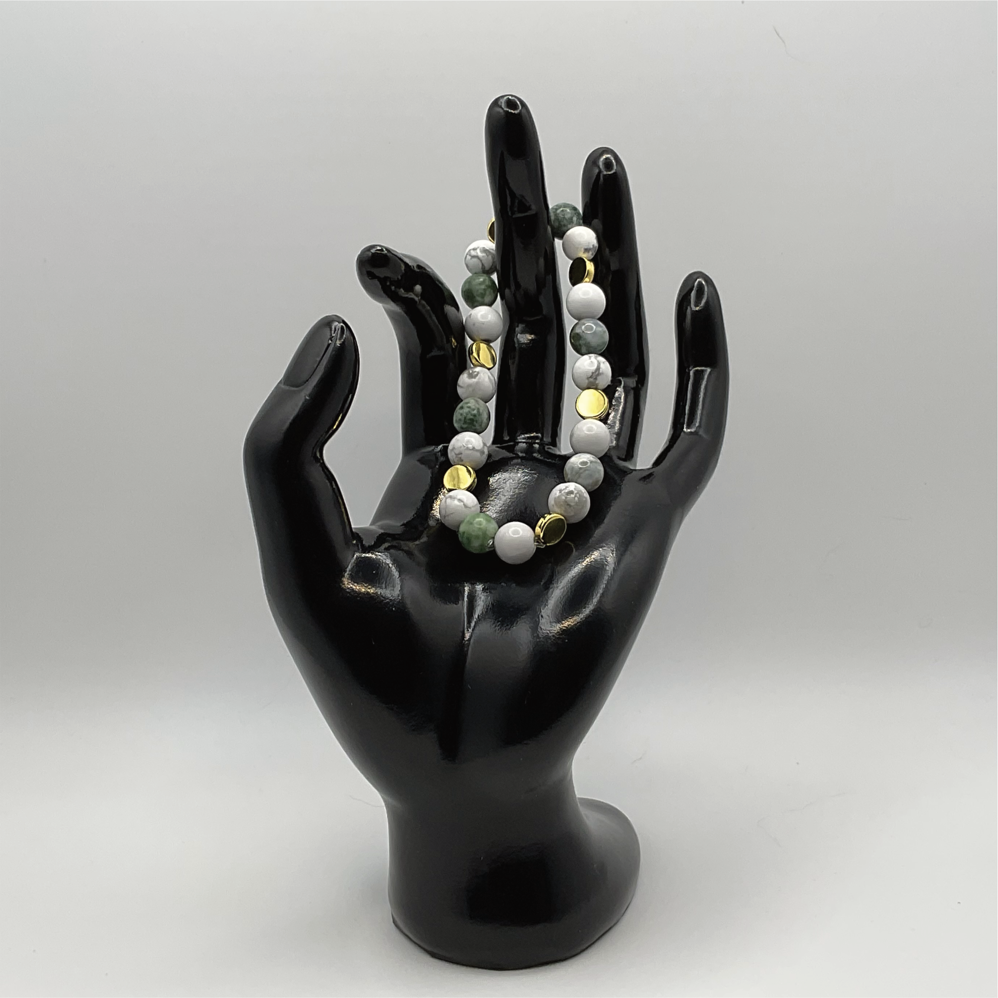 Magnesite Green Jasper Bracelet with Gold Tone Disc Spacers