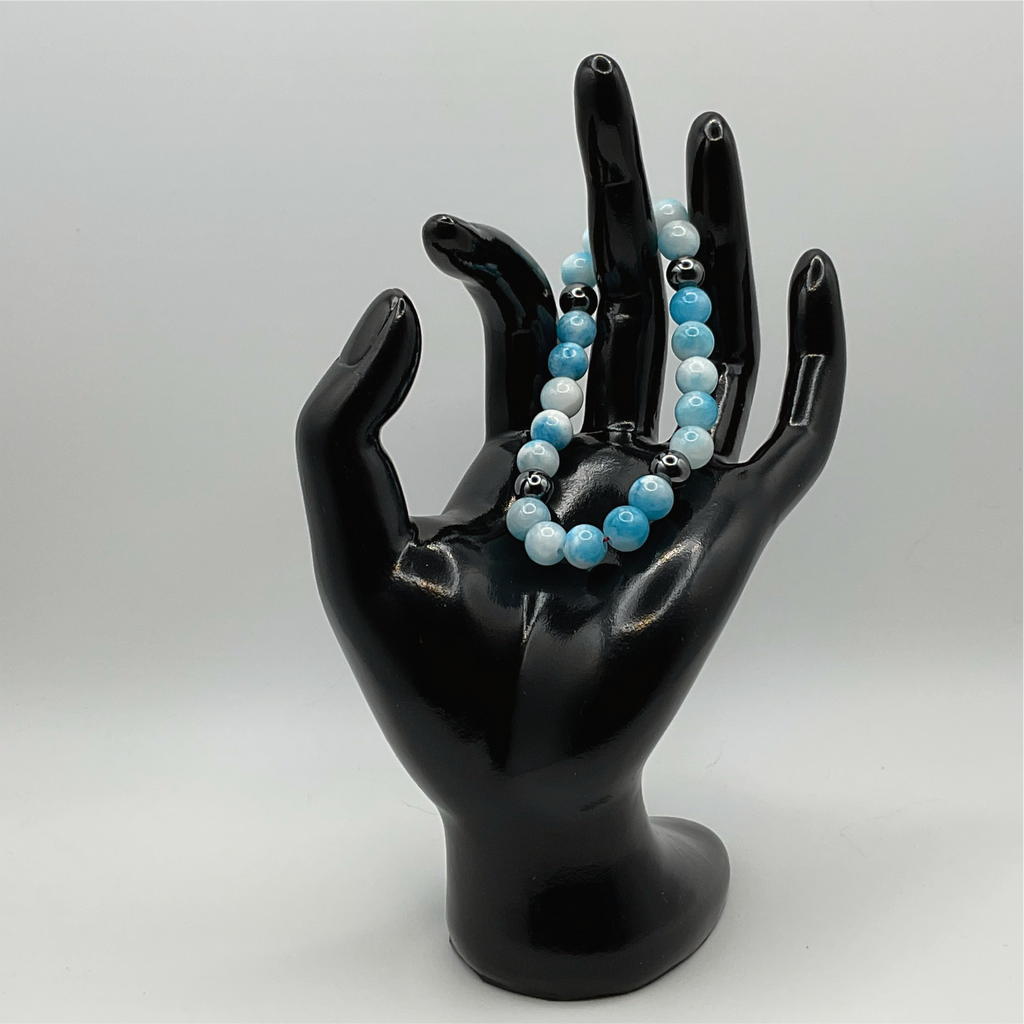 Blue Dragon Vein Agate Hematite Bracelet