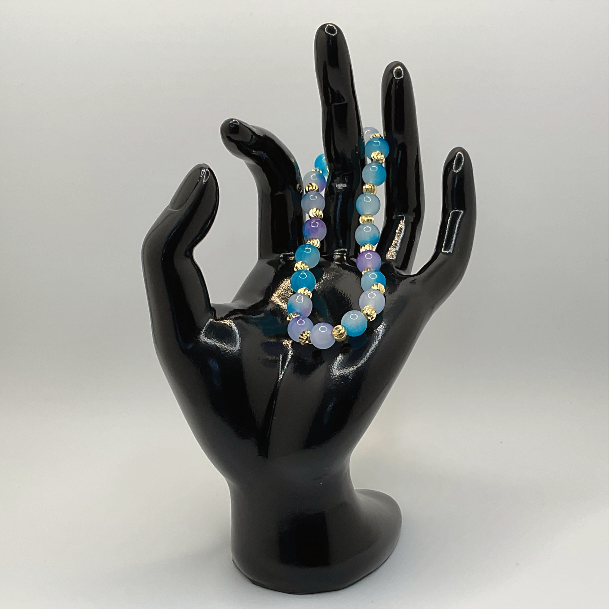 Blue Purple Dragon Vein Agate Bracelet with Tiny Gold Spacers