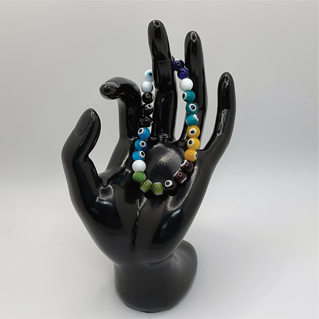 Blue Yellow Green Black Brown Teal Navy White Sea Glass Evil Eye Milky Quartz Bracelet