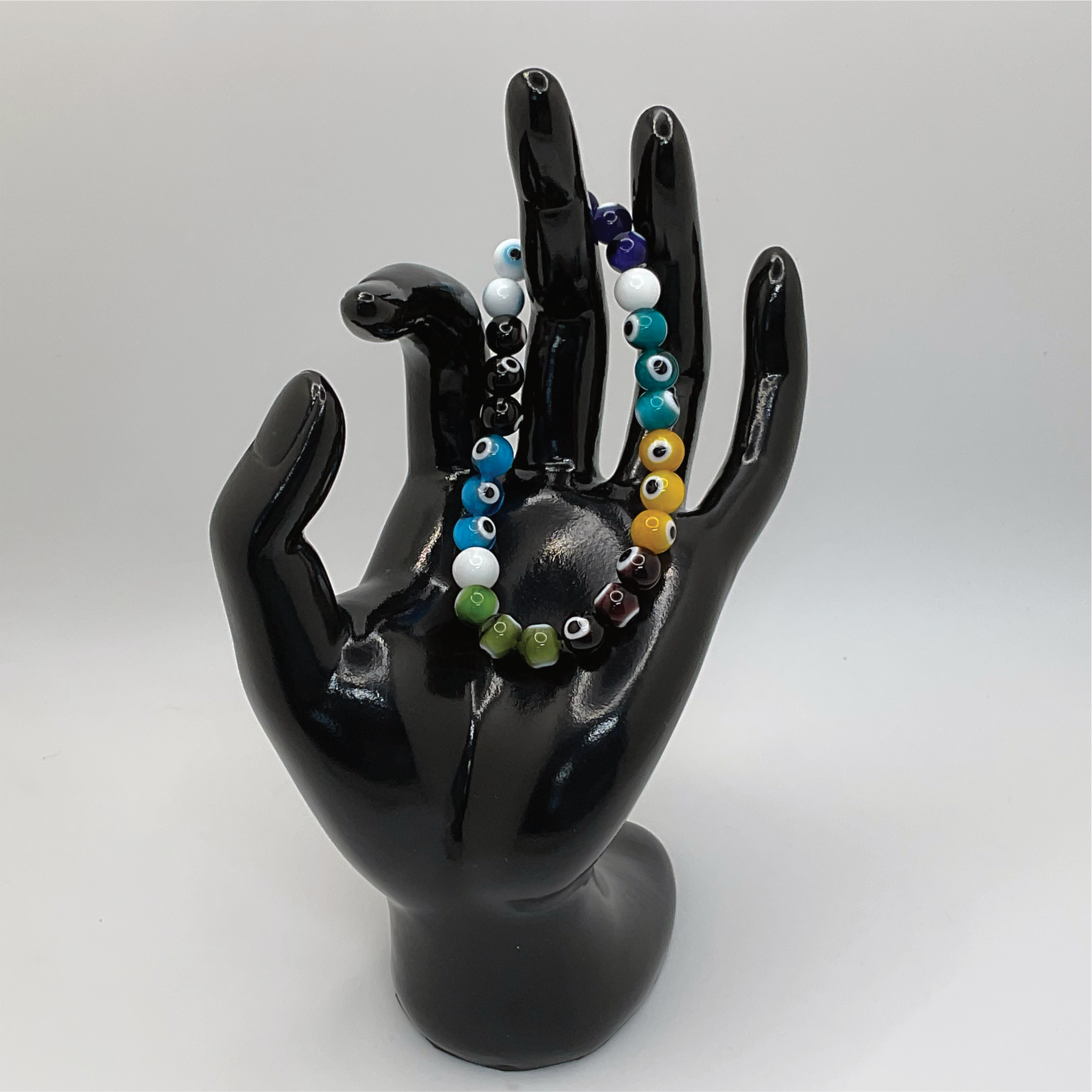 Blue Yellow Green Black Brown Teal Navy White Sea Glass Evil Eye Milky Quartz Bracelet