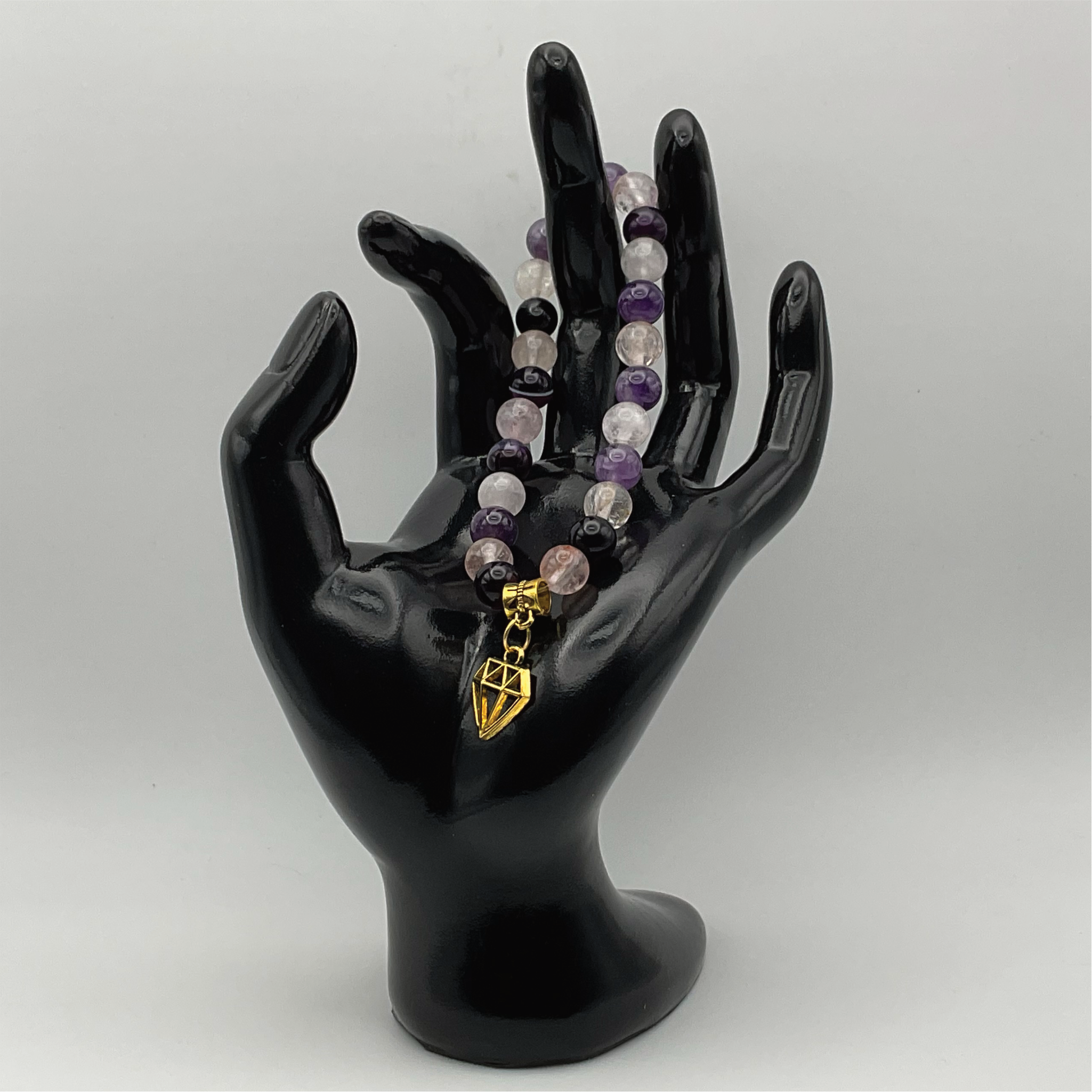 Black Agate, Milky Quartz, Amethyst Charm Bracelet