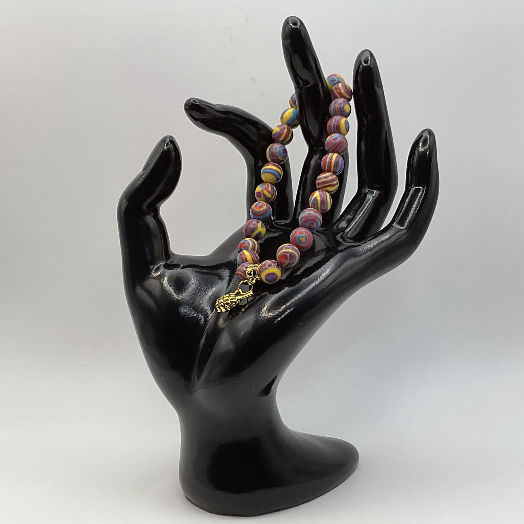Pulsera de cuentas de granate calsilica arcoíris