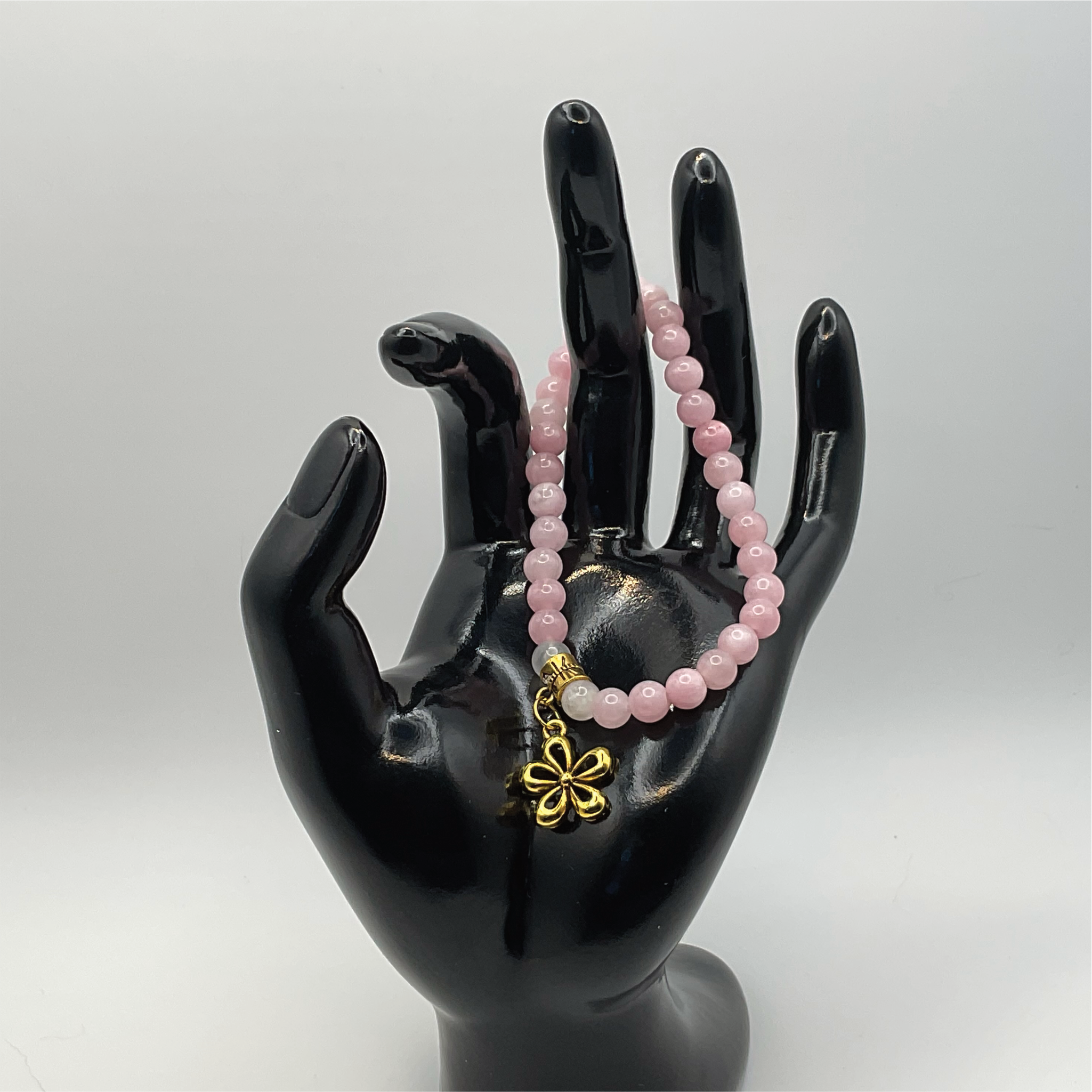 Rose Quartz Milky Quartz Flower Charm Bracelet