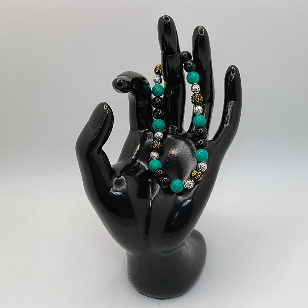 Green Howlite Black Agate Black Pixiu Bracelet with Silver Spacers