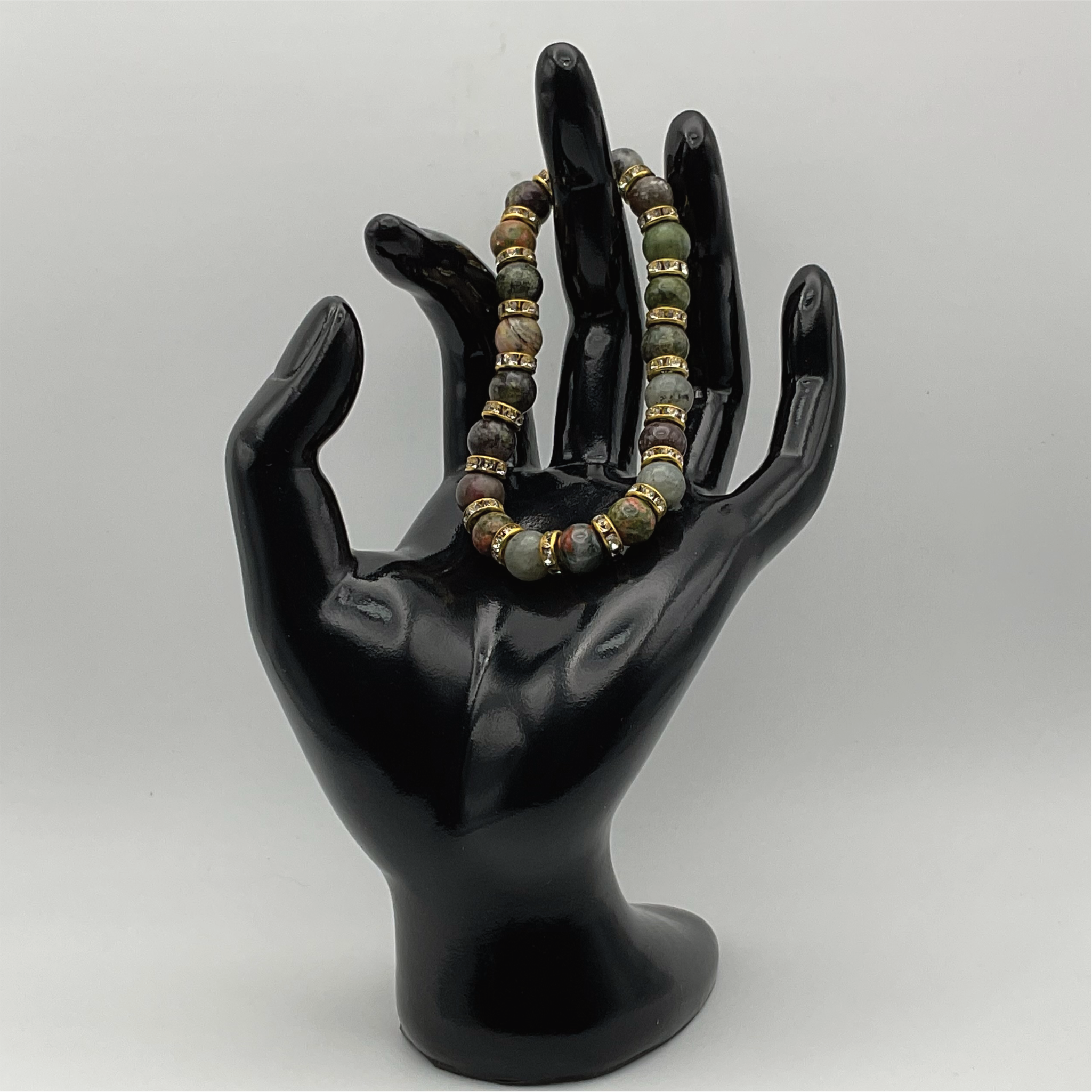 Green Jasper Bracelet with Crystal Spacers