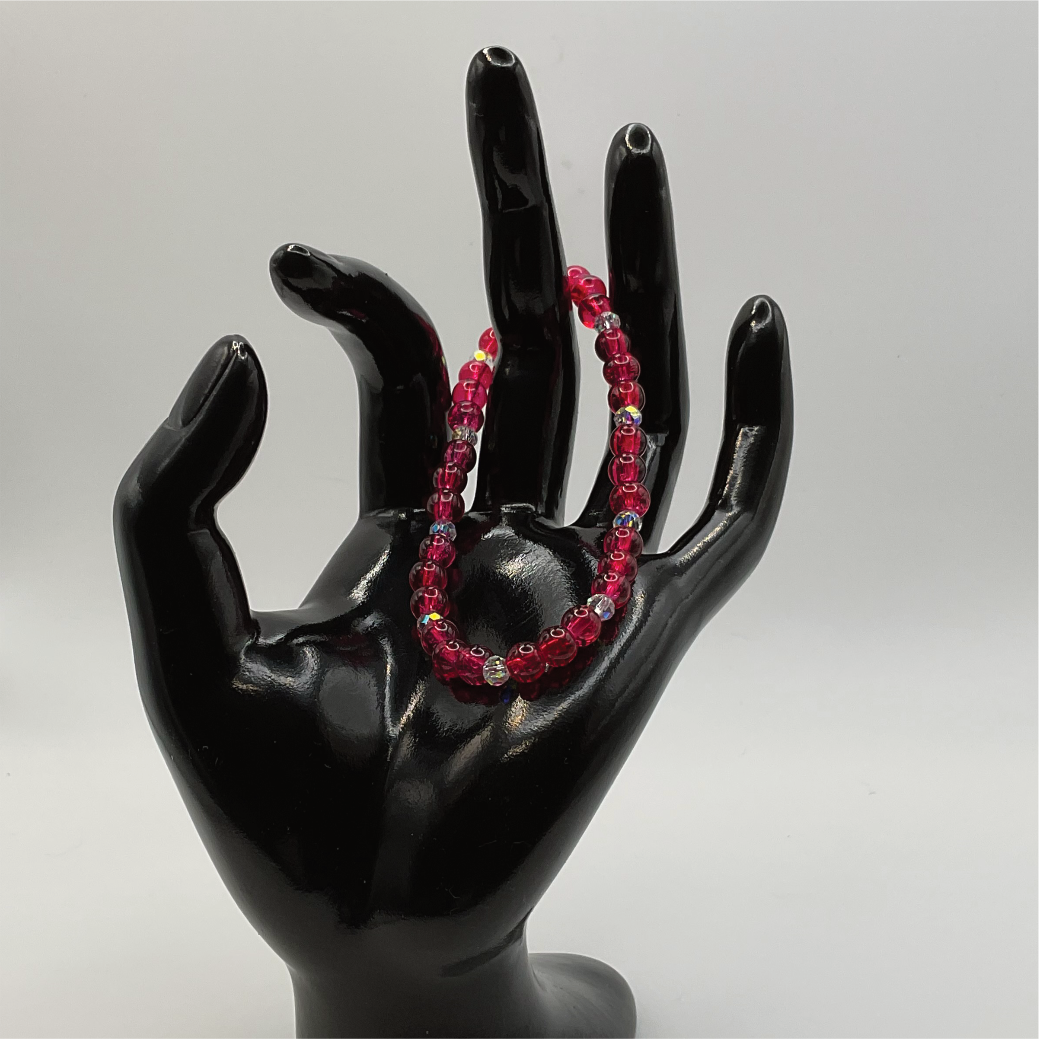 Red Glass Bracelet with Crystal Spacers