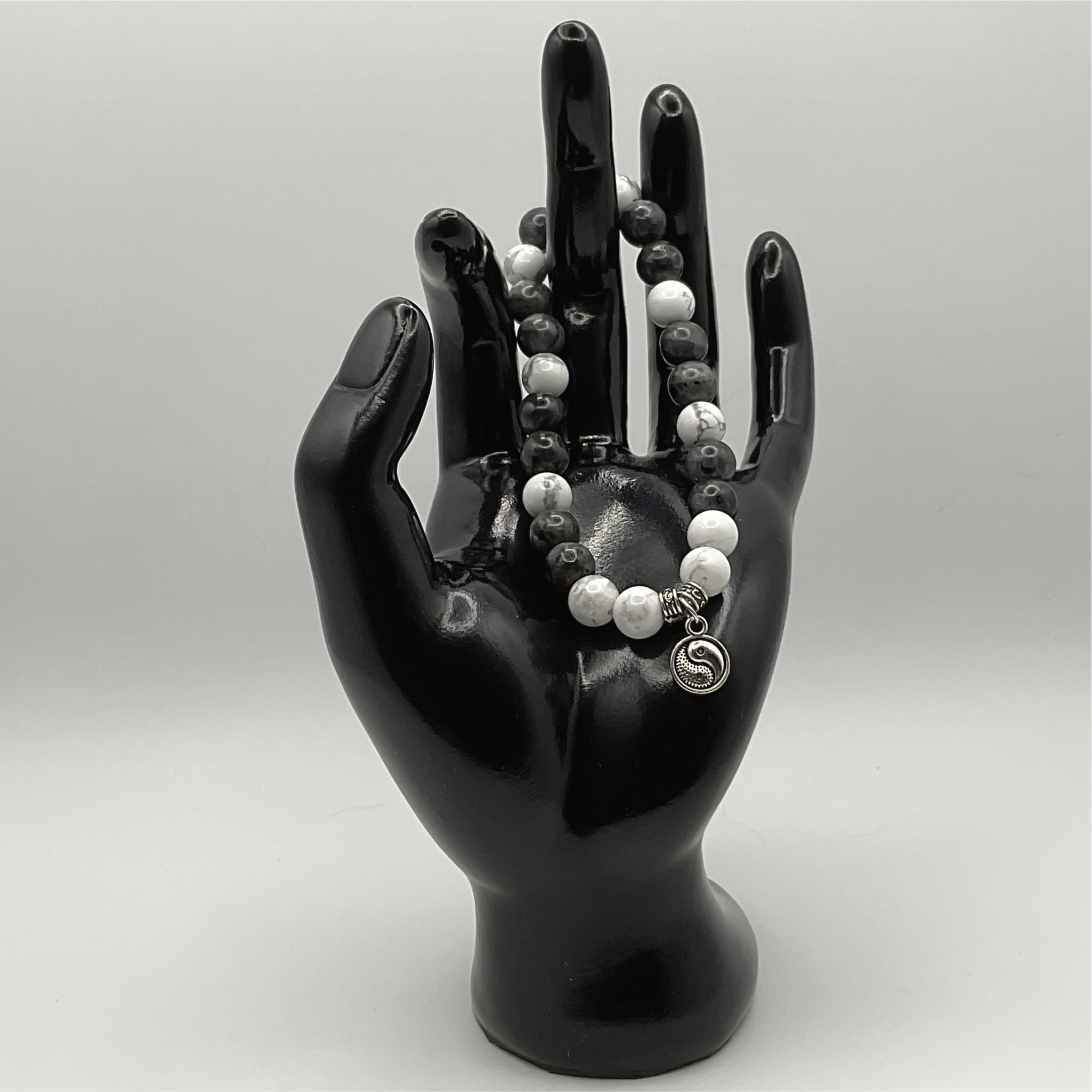 Black Agate Magnesite Yin Yang Charm Bracelet