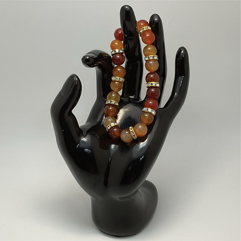 Carnelian Agate Bracelet with Gold White Crystal Spacers