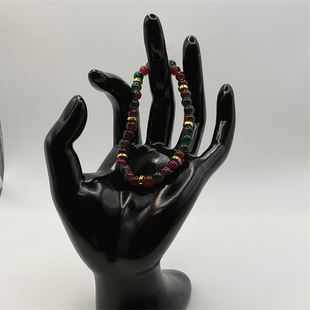Red Green Glass Bracelet with Gold Spacers