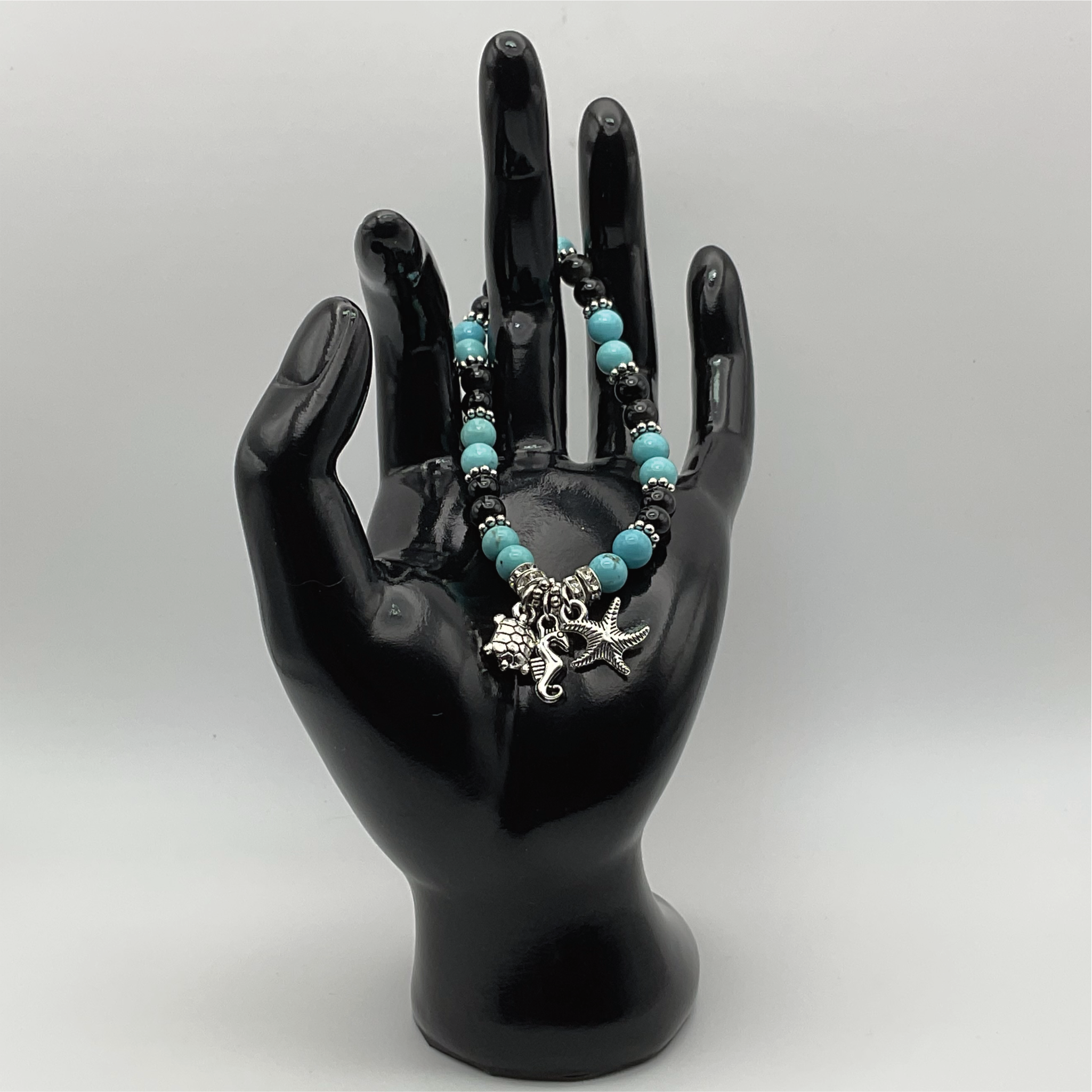 Turquoise Onyx "Under the Sea" Bracelet with Silver Spacers