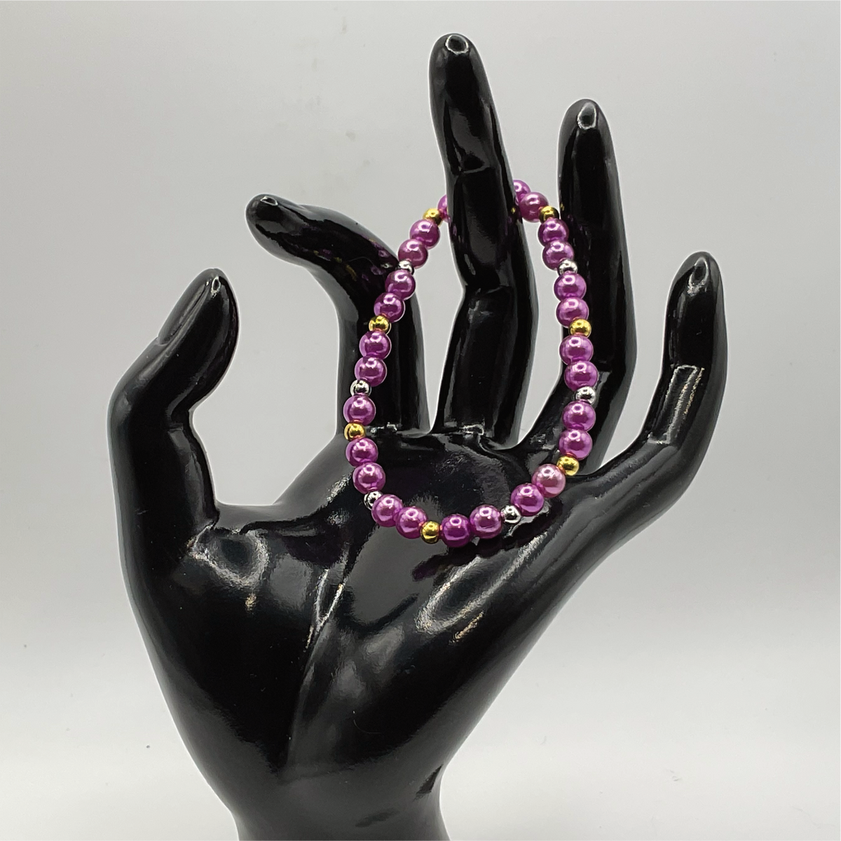 Purple Glass Bracelet with Gold and Silver Spacers