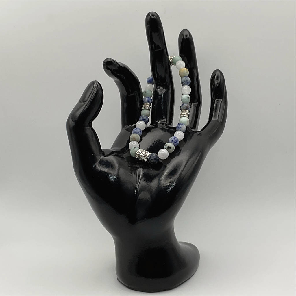 Pulsera de Sodalita y Cuarzo Lechoso con Separadores de Plata