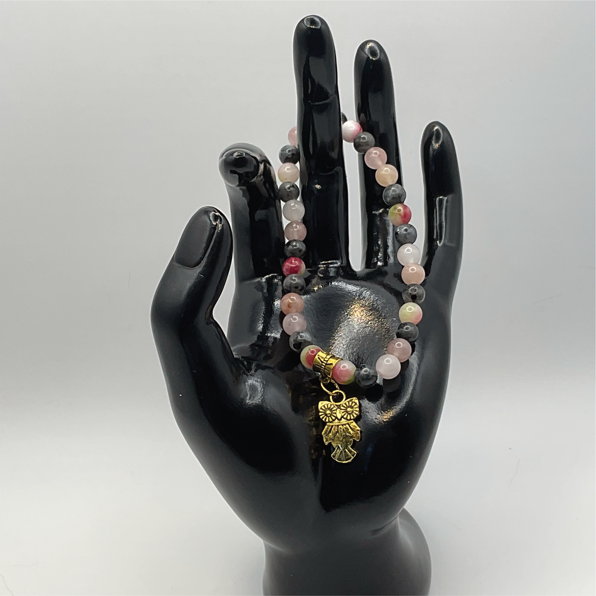 Opal Amethyst Milky Quartz Owl Charm Bracelet