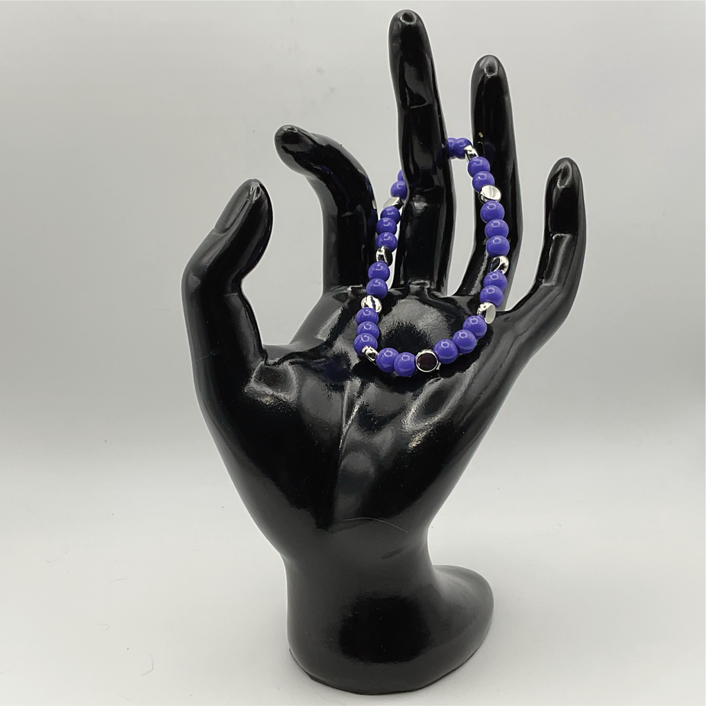 Purple Glass Bracelet with Silver Disc Spacers