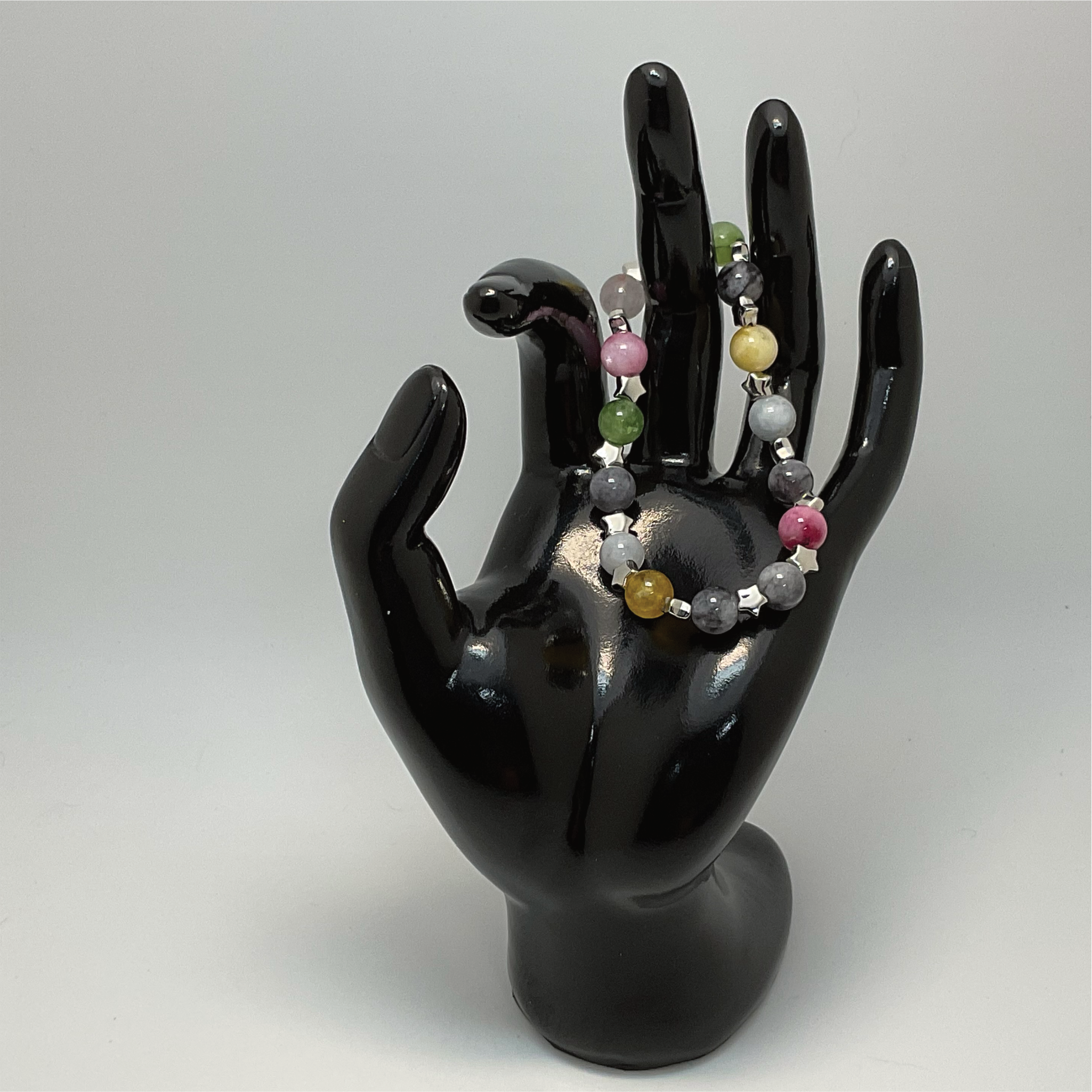 Pulsera de turmalina Elbaíta con espaciadores de estrella de plata