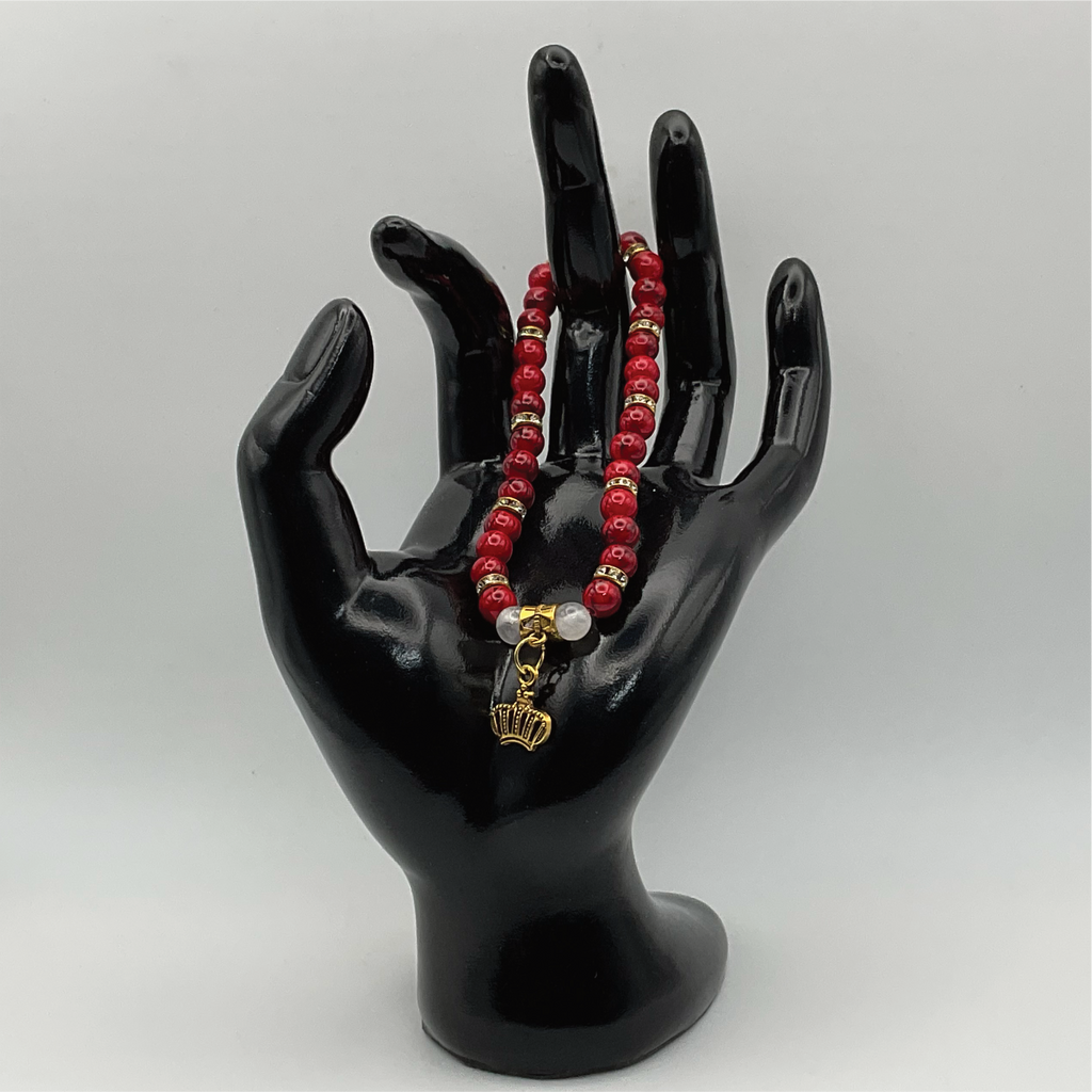 Pulsera Real con Dijes de Selenita Turquesa Roja y Separadores de Cristal