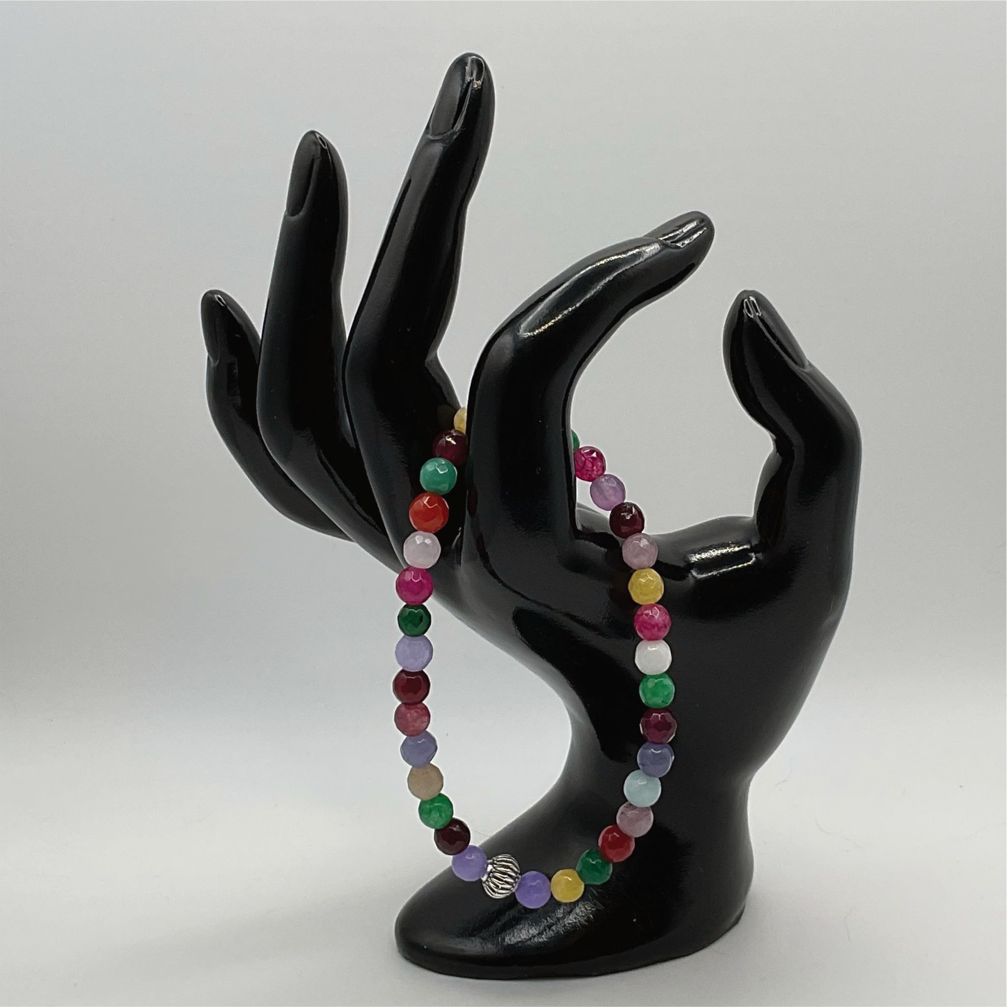Multicolored Dragon Vein Agate Bracelet with Silver Barrel Spacer