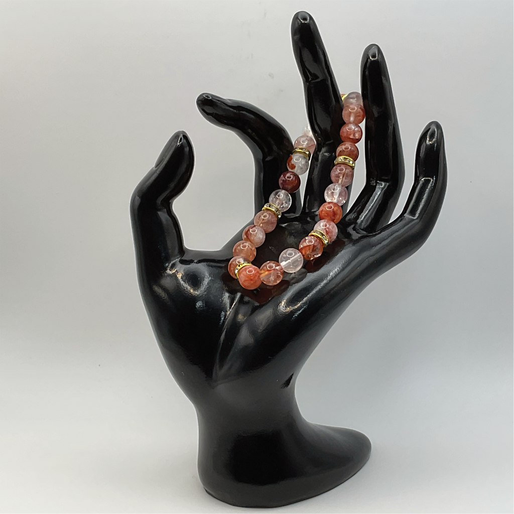 Pulsera de Cuarzo Fuego con Separadores de Cristal Tono Dorado