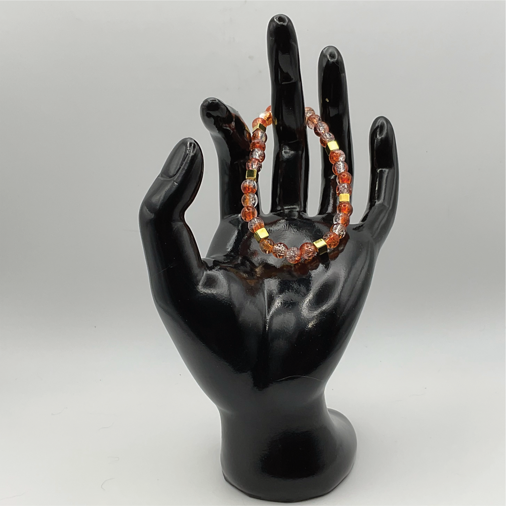 Orange Crackle Glass Bracelet with Square Gold Spacers