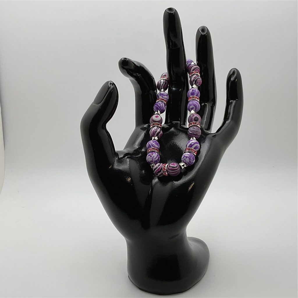 Pulsera de Ágata Vena de Dragón Púrpura con Separadores de Cristal Plateados