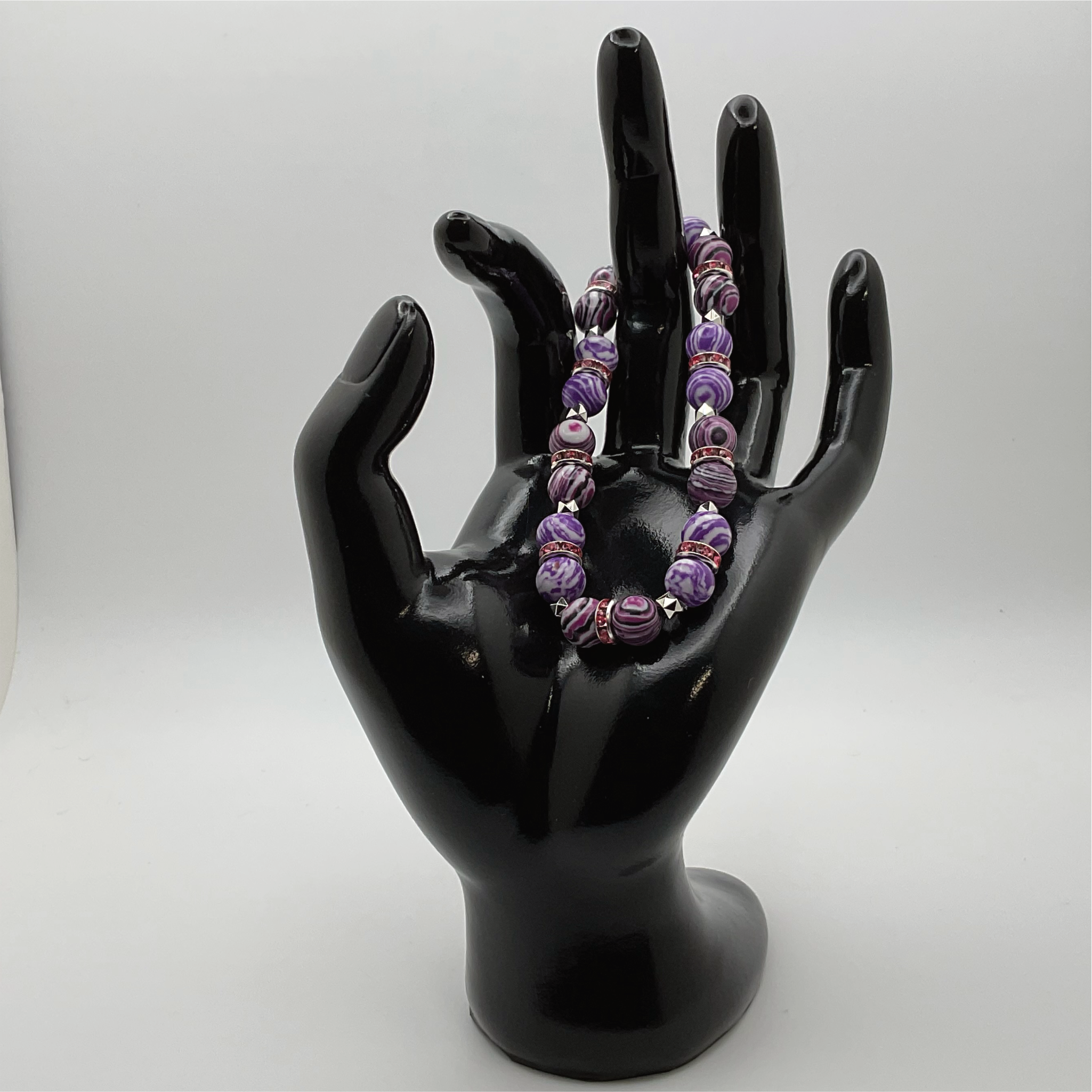 Pulsera de Ágata Vena de Dragón Púrpura con Separadores de Cristal Plateados