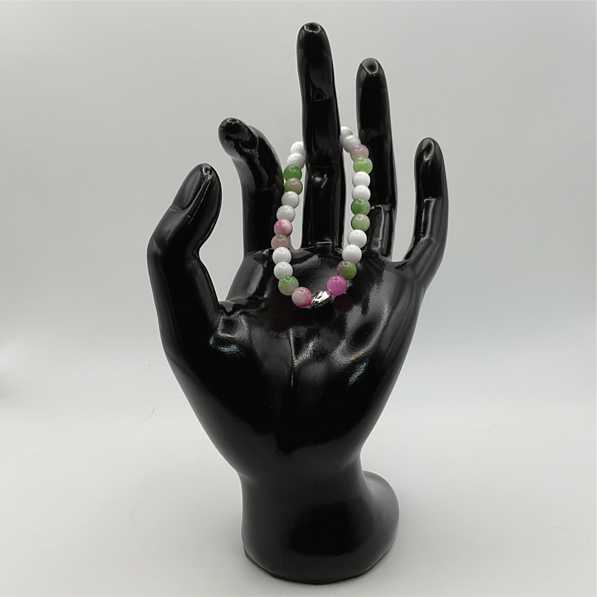 14.5 cm (5.7") Jadeite Hyalite Opal Silver Heart Bracelet