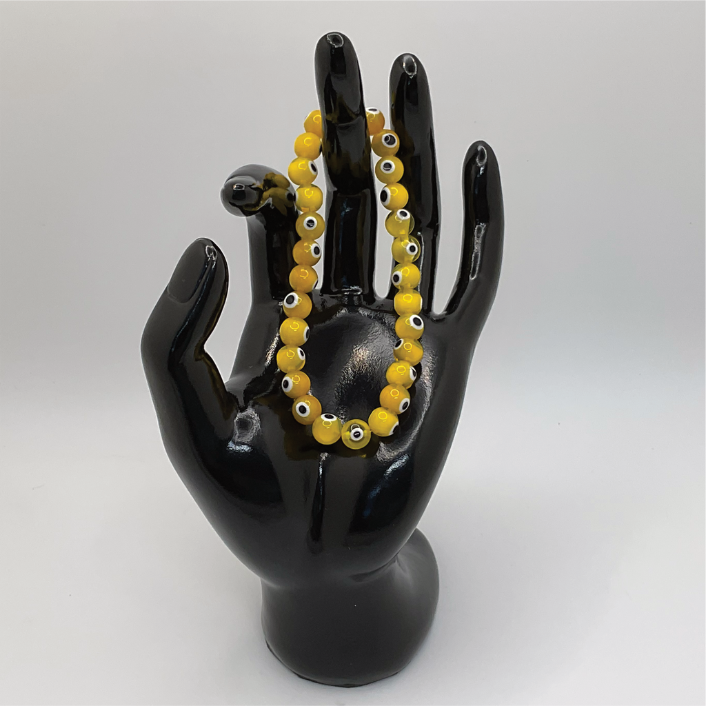 Yellow Sea Glass Evil Eye Bracelet
