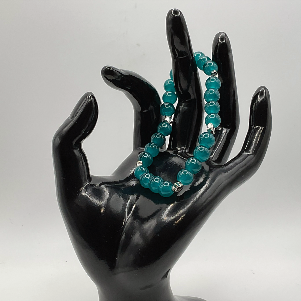 Dark Teal Bracelet with Silver Star Spacers