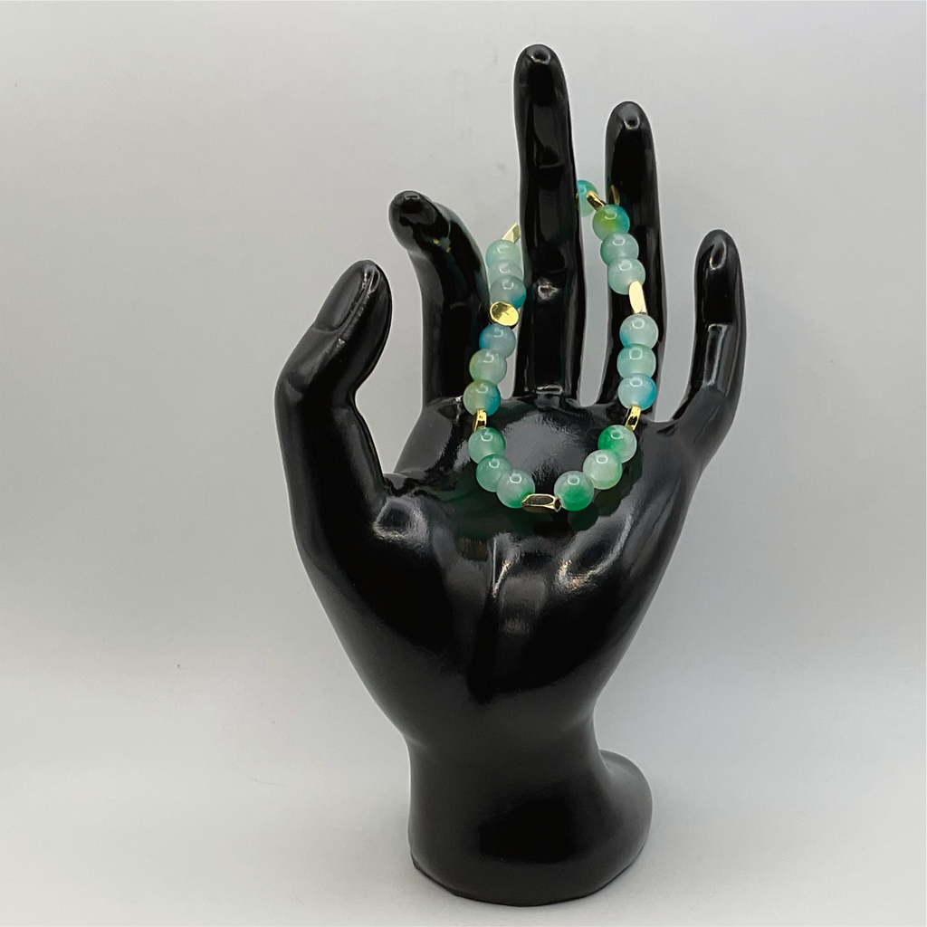 Teal Green Dragon Vein Agate Bracelet with Gold Spacers