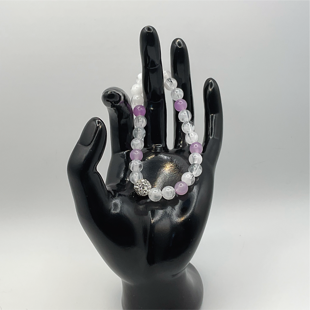 Milky Quartz Rose Quartz Bracelet with Silver Tone Spacers
