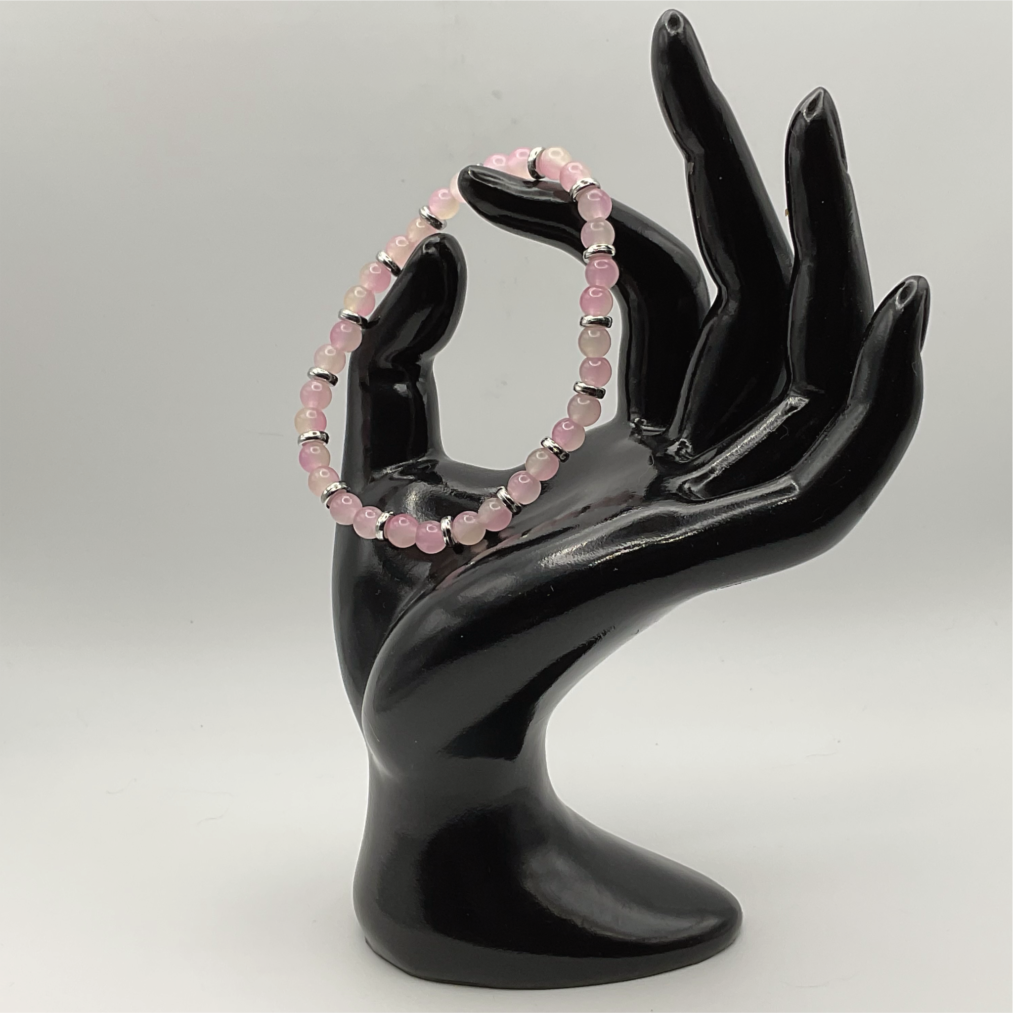 Pink Glass Bracelet with Silver Spacers