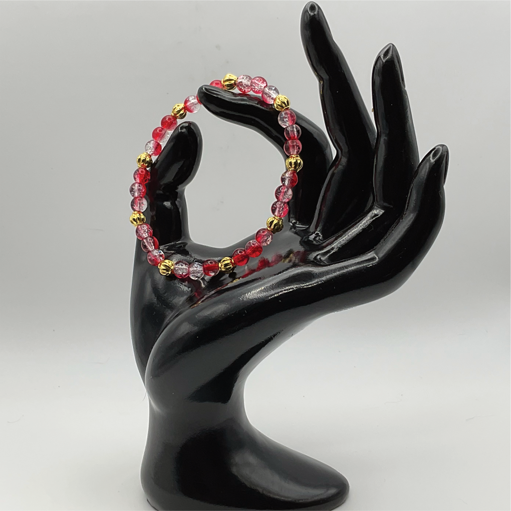 Red Glass Bracelet with Gold Lobed Spacers