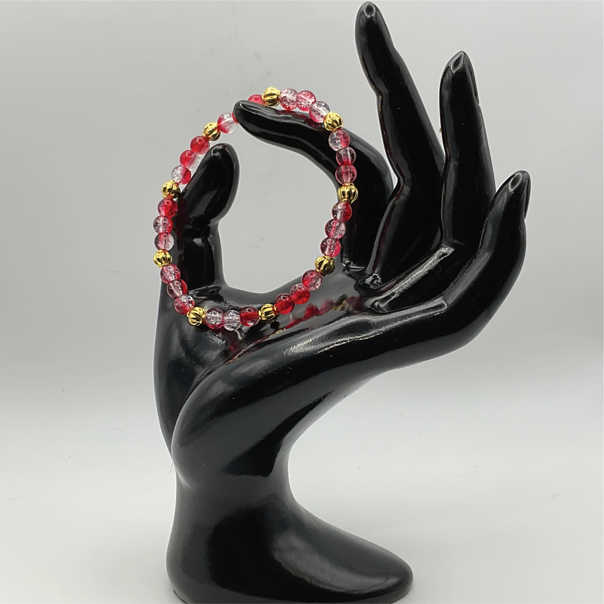 Red Glass Bracelet with Gold Lobed Spacers