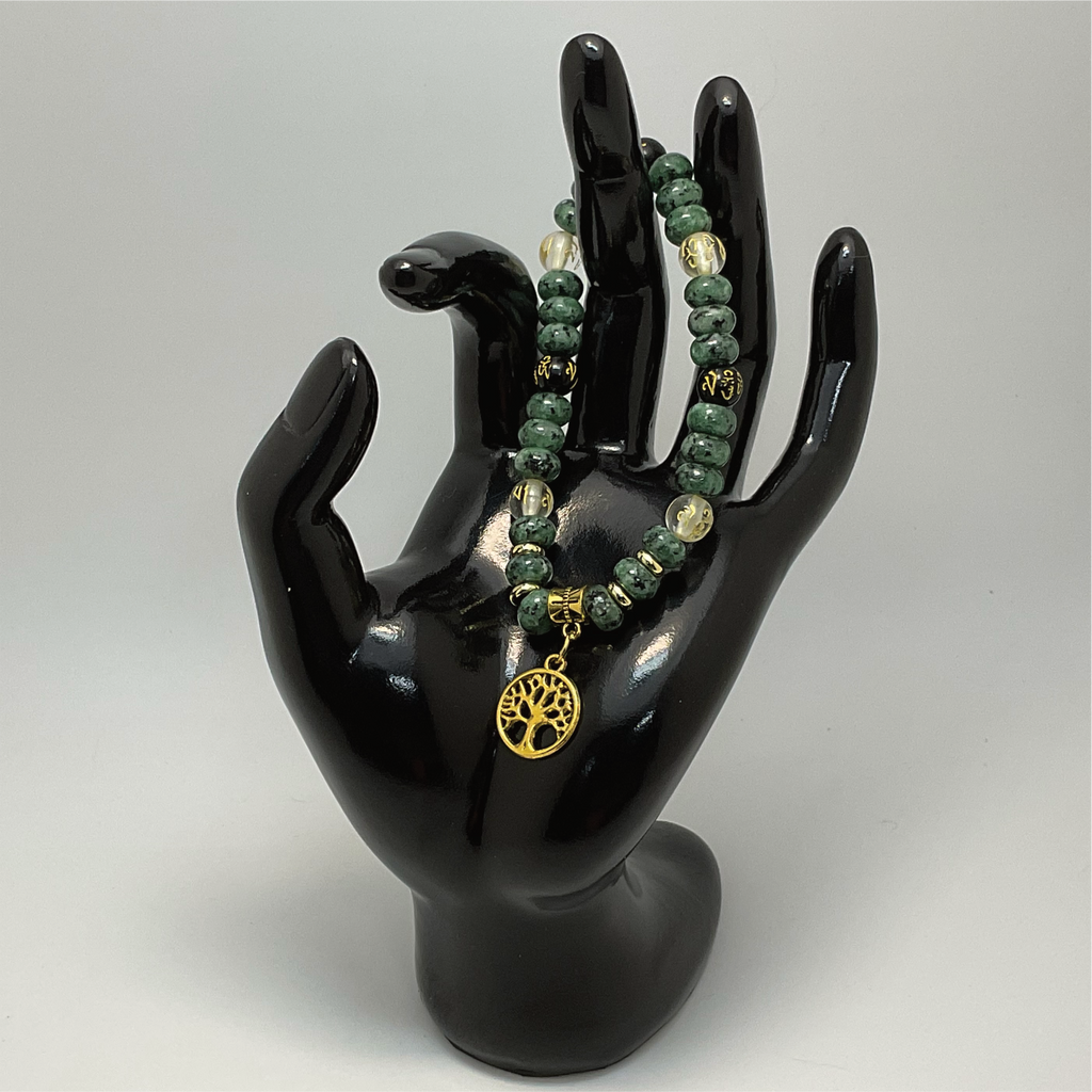 Pulsera de encanto del árbol de la vida de ágata negra citrina rubí en zoisita Pixiu con espaciadores dorados
