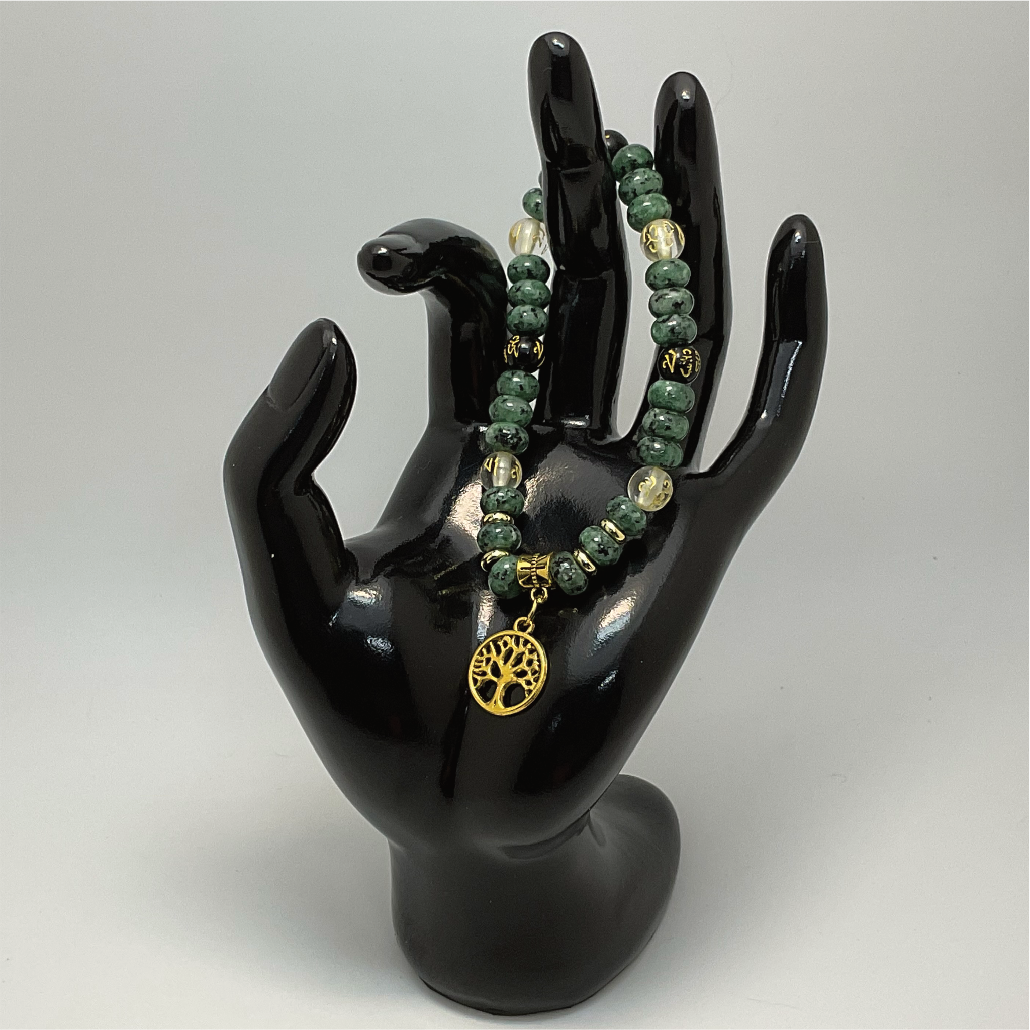 Pulsera de encanto del árbol de la vida de ágata negra citrina rubí en zoisita Pixiu con espaciadores dorados