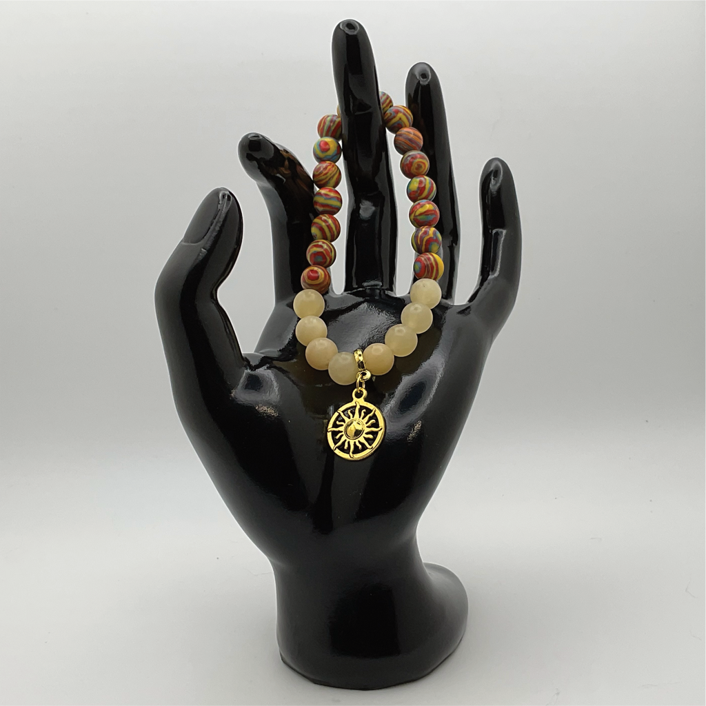 Pulsera de dijes de sol de calcita de calsilica arcoíris