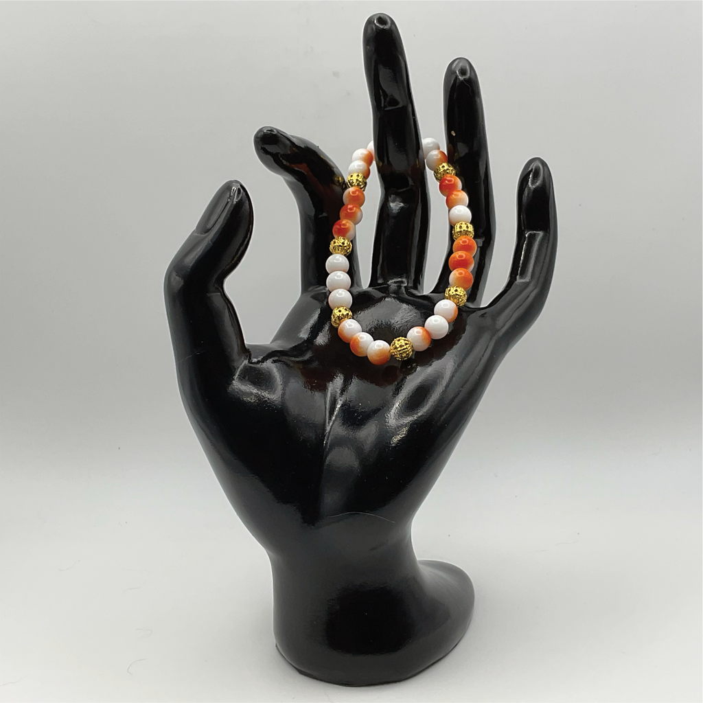 15.5 cm (6.1") Orange White Bracelet with Gold Spacers