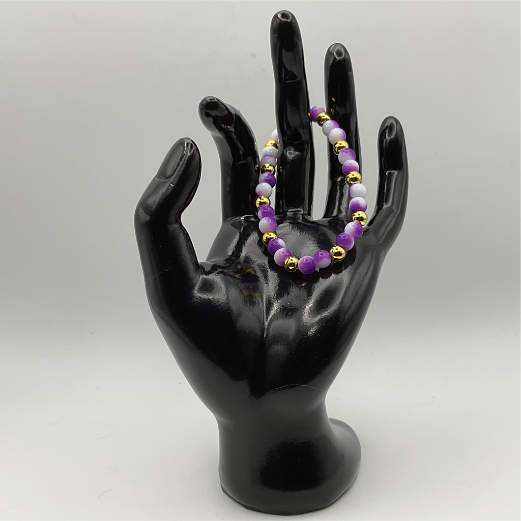 Purple White Glass Bracelet with Gold Spacers