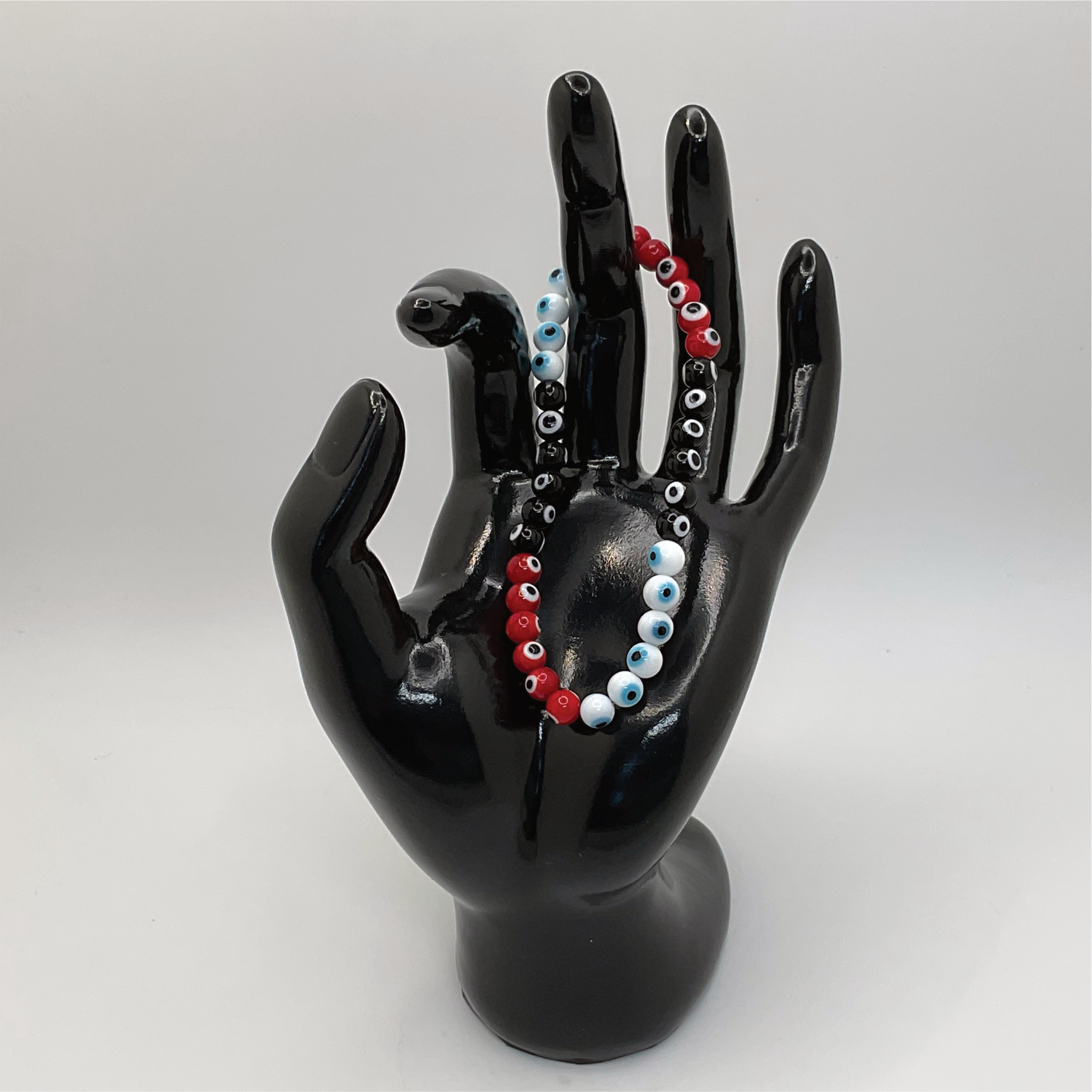Sea Glass Red Black White Evil Eye Bracelet