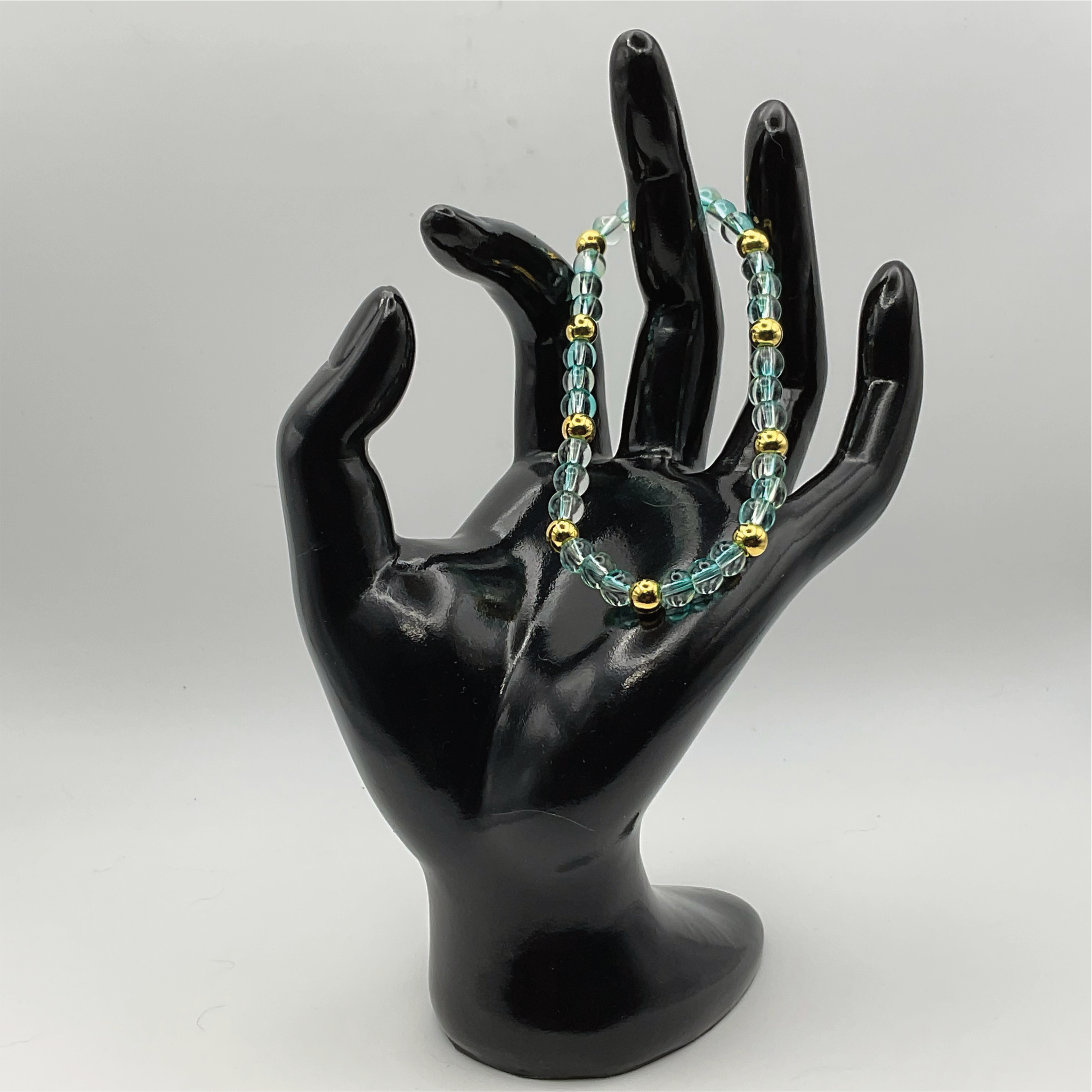 Teal Clear Glass Bracelet with Gold Spacers