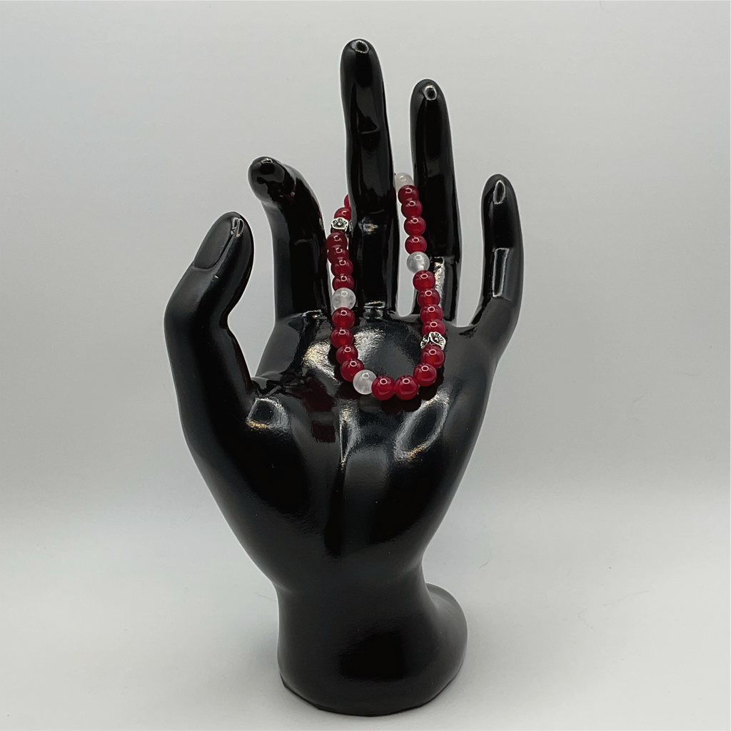Almandine Garnet Milky Quartz Bracelet with Silver Tone Spacers