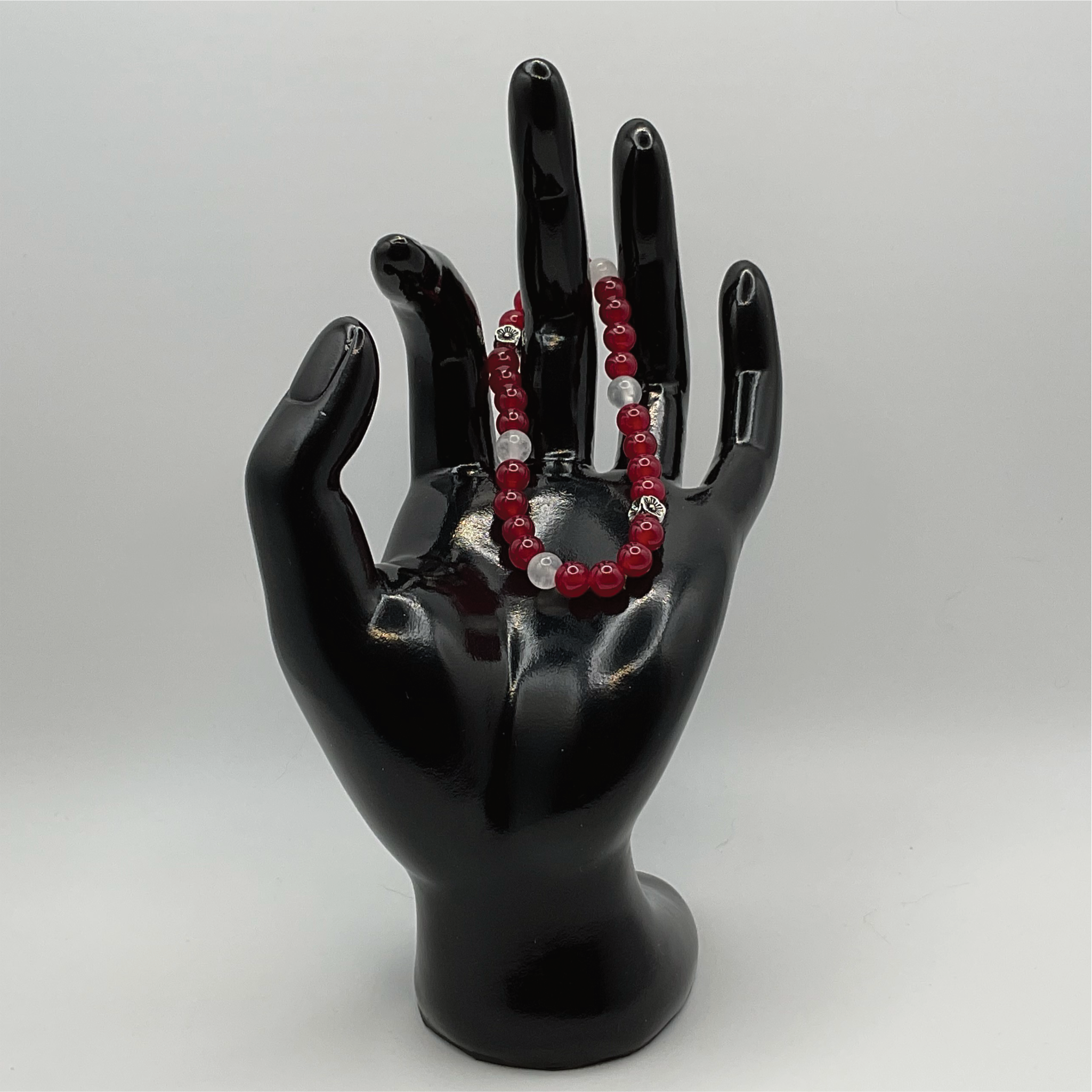 Almandine Garnet Milky Quartz Bracelet with Silver Tone Spacers