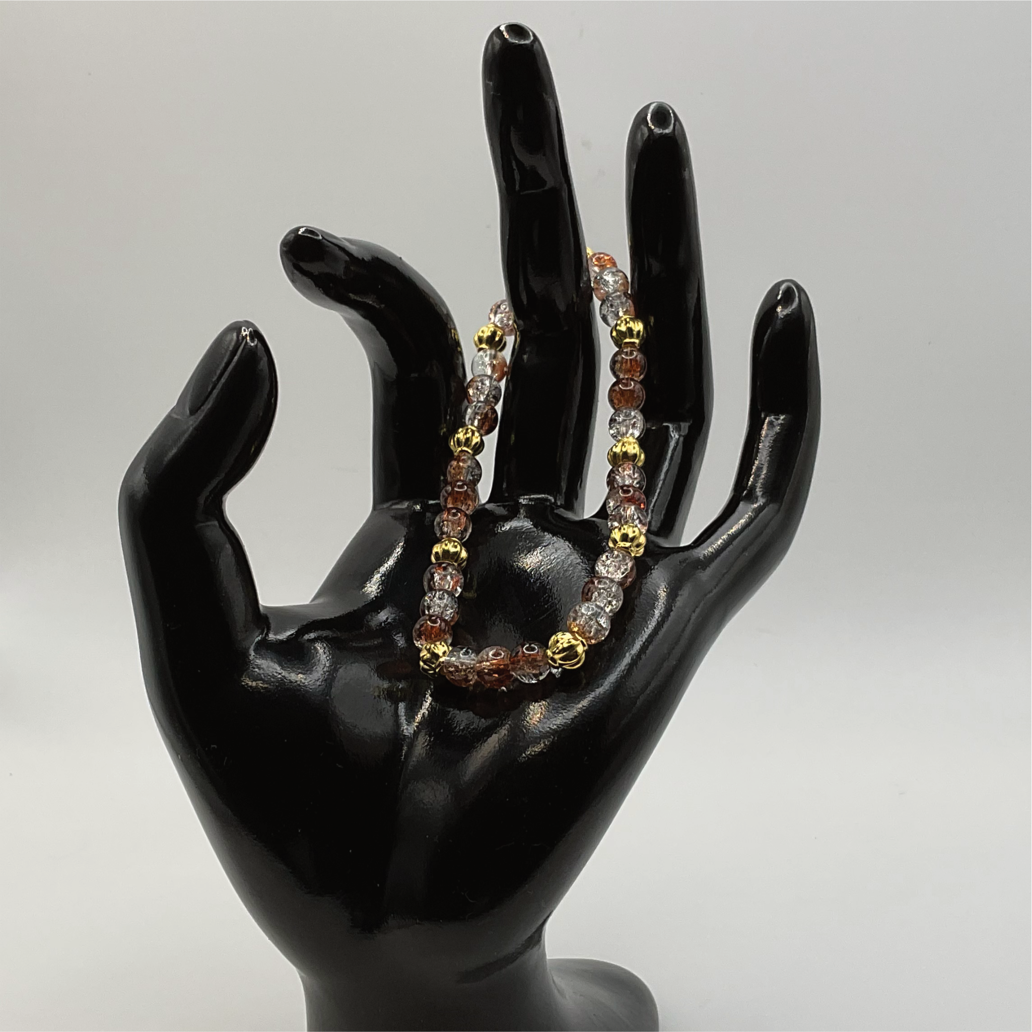 Crackle Brown Glass Bracelet with Gold Lobed Spacers