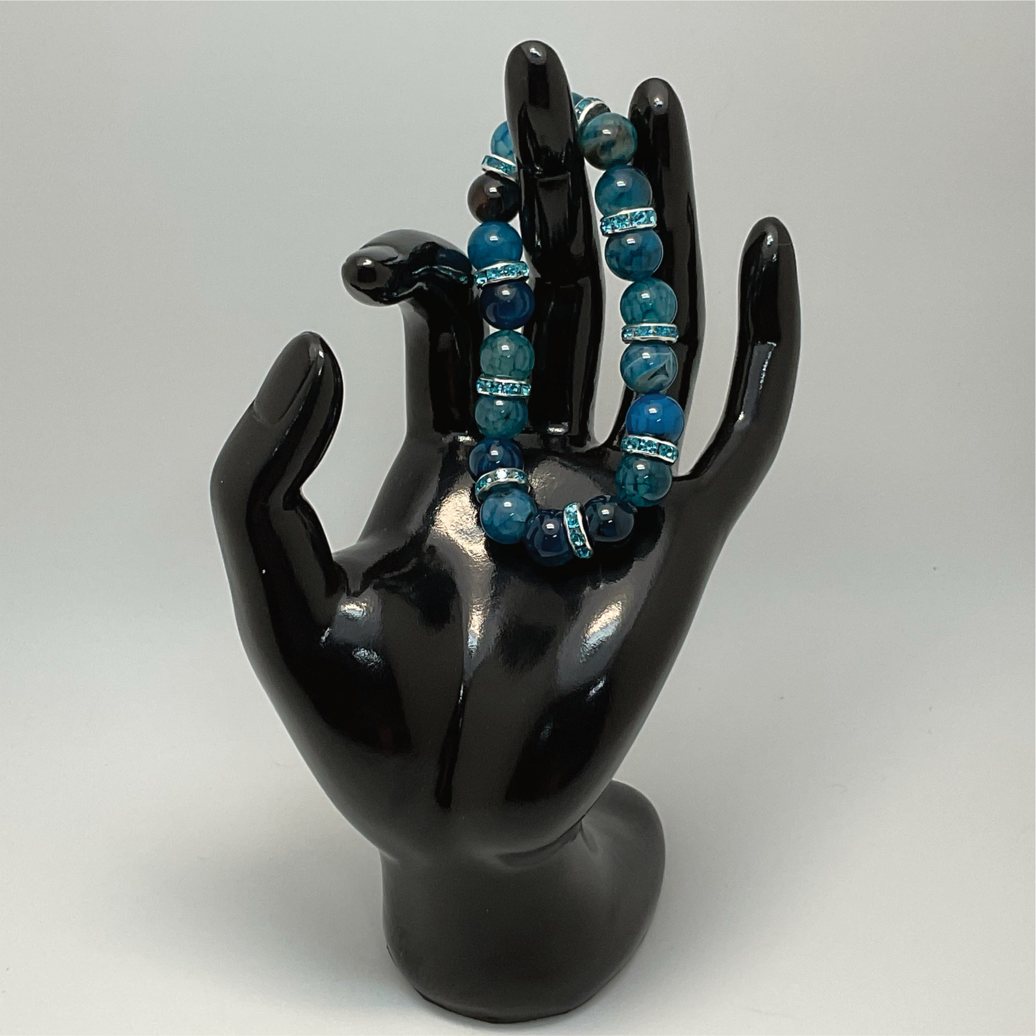 Pulsera de ágata Dragón Azul con separadores plateados de cristal azul